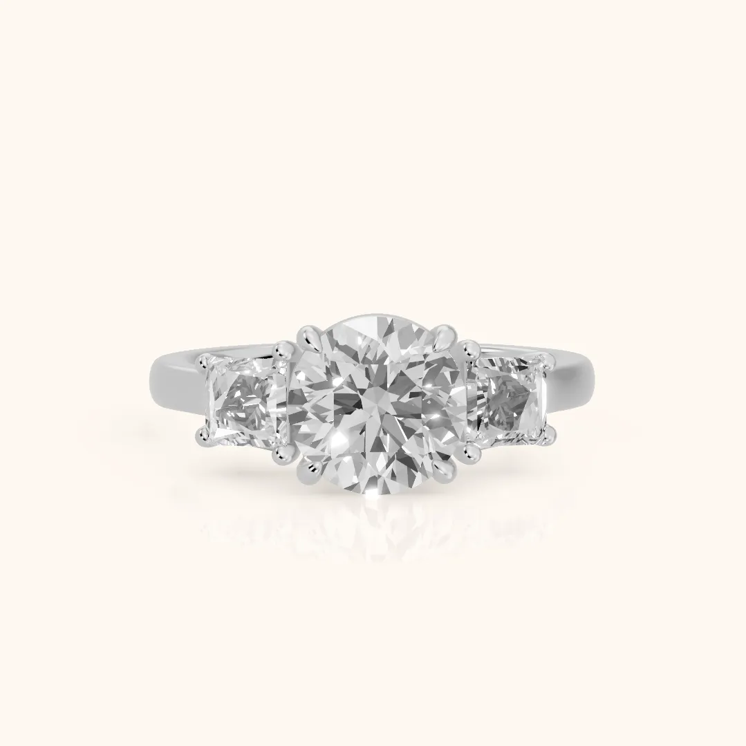 Sienna Three-Stone Round Diamond Ring in Platinum — view 2