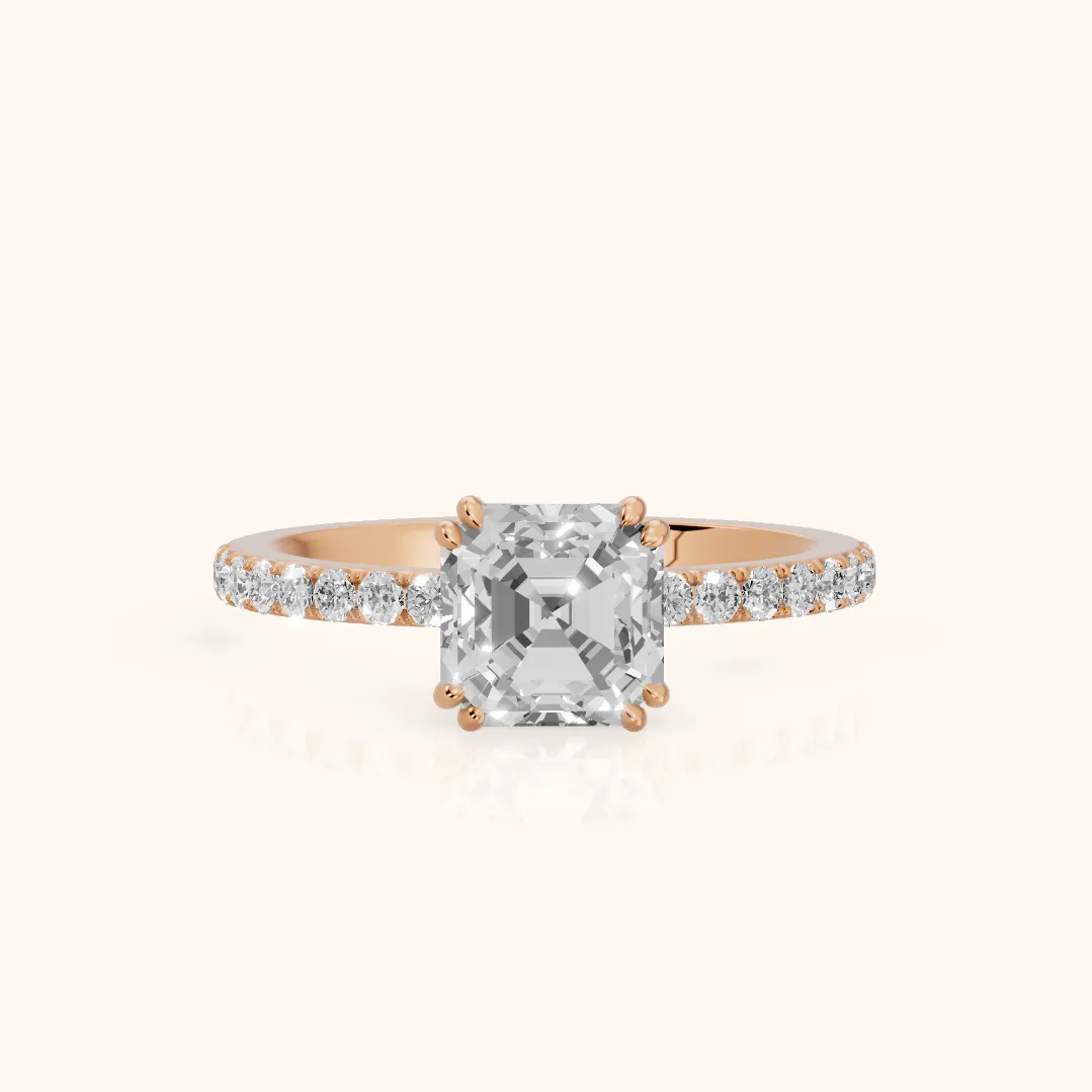 Novara Solitaire Pavé Asscher Diamond Ring in Rose Gold — view 2