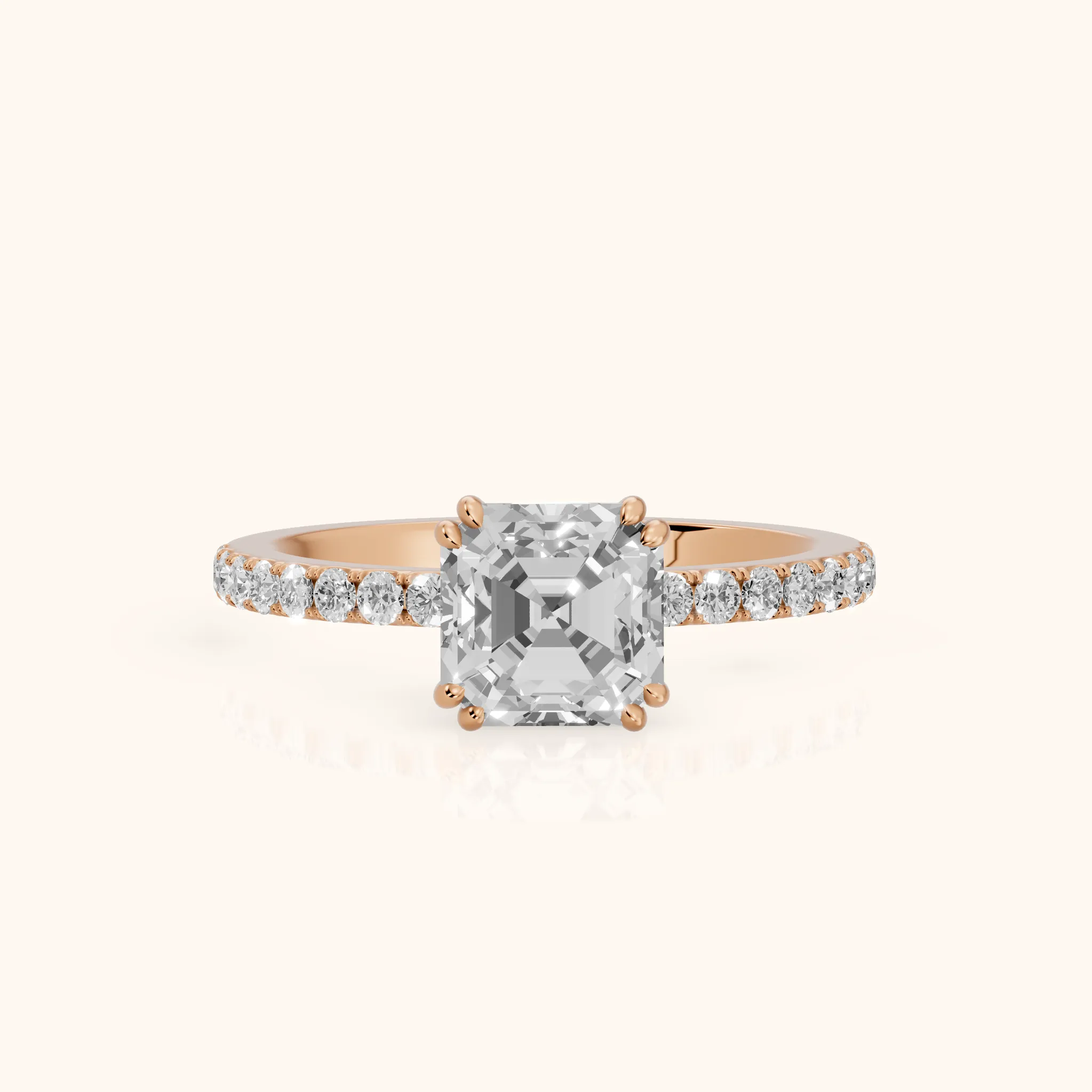 Novara Solitaire Pavé Asscher Diamond Ring in Rose Gold — view 1