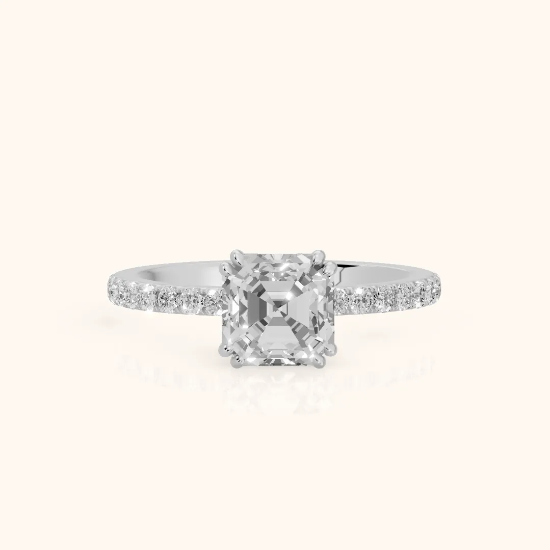 Novara Solitaire Pavé Asscher Diamond Ring in Silver — view 2