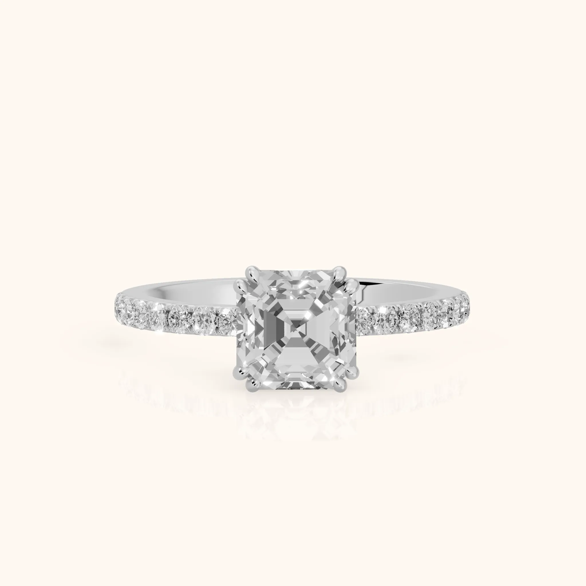 Novara Solitaire Pavé Asscher Diamond Ring in Silver — view 1