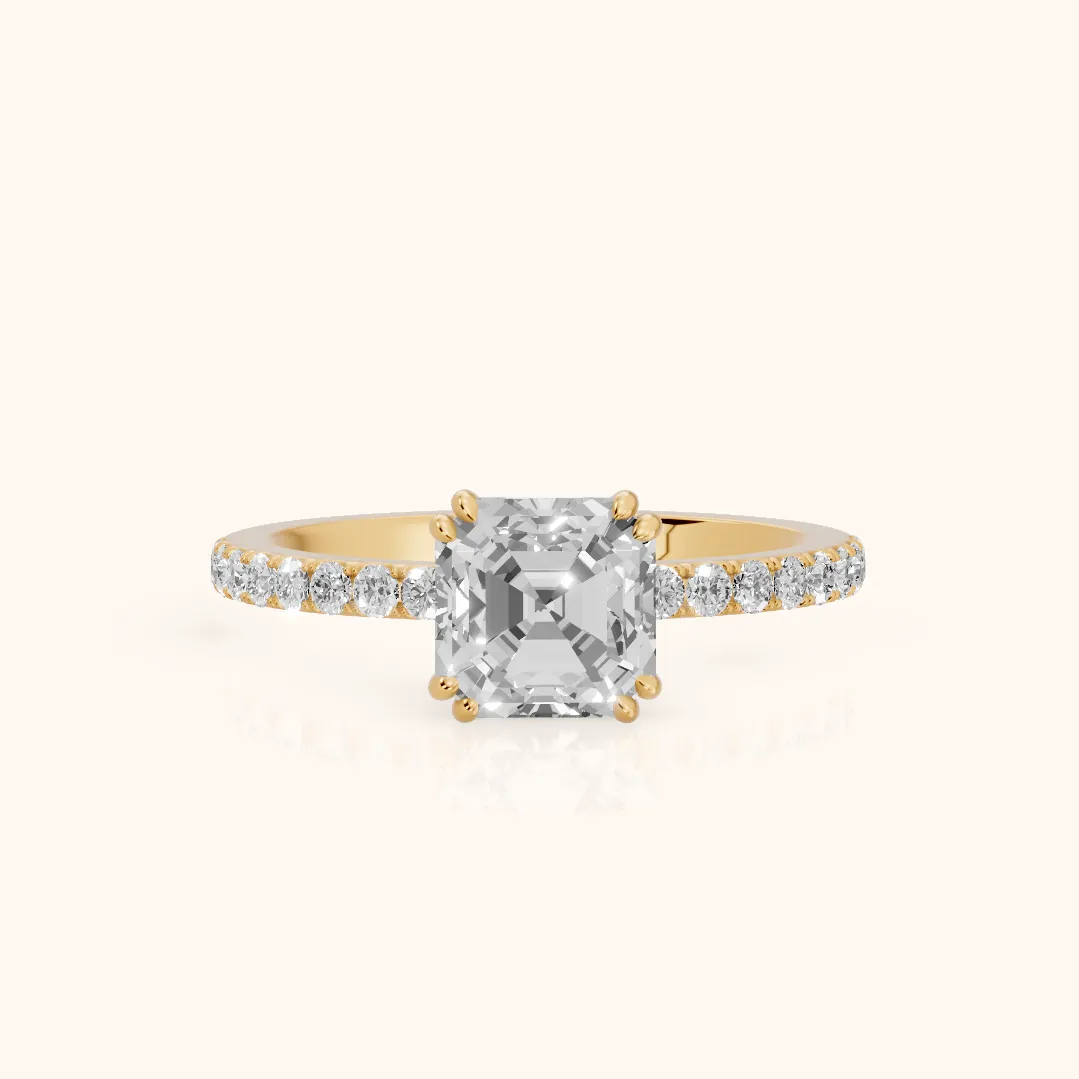 Novara Solitaire Pavé Asscher Diamond Ring in Yellow Gold — view 2