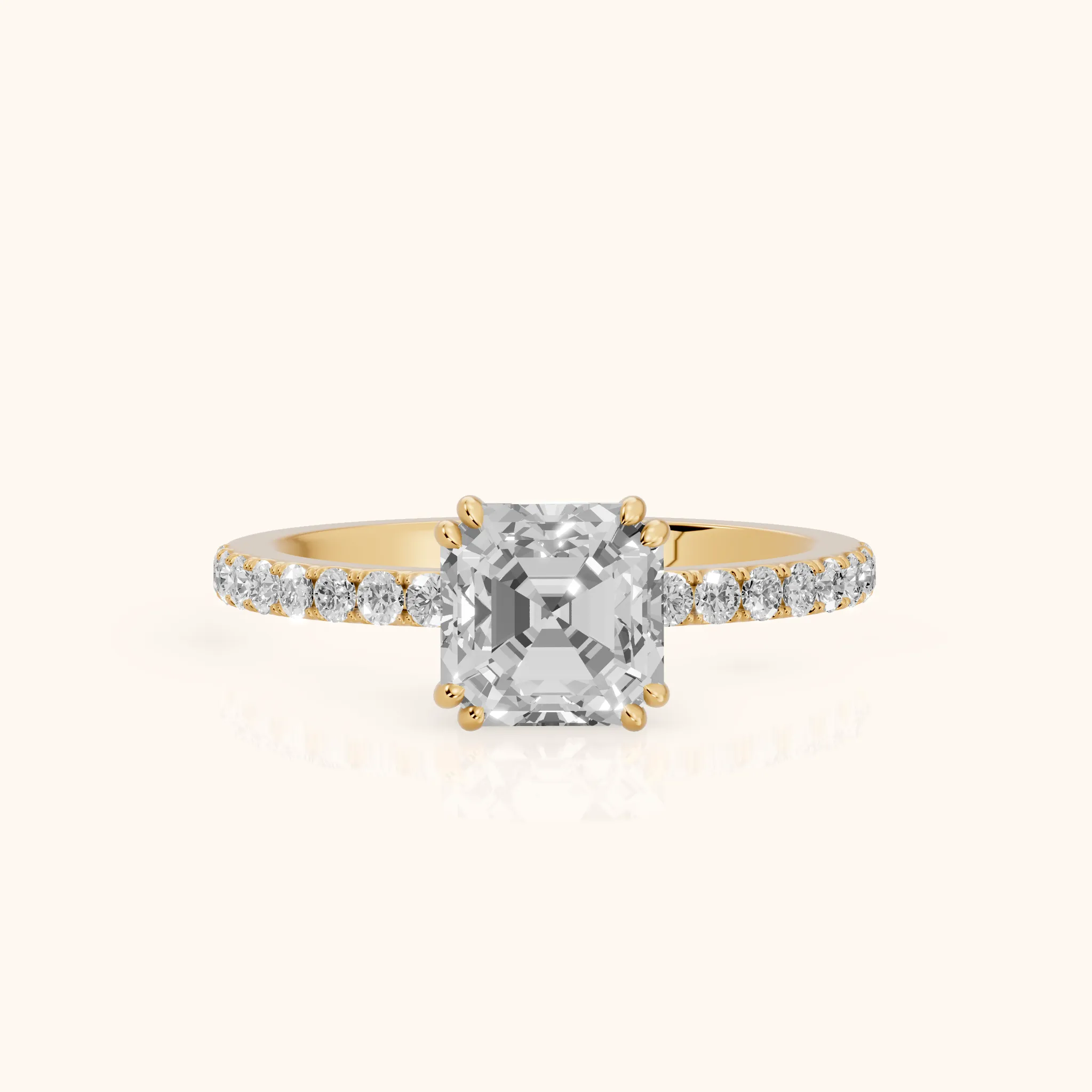 Novara Solitaire Pavé Asscher Diamond Ring in Yellow Gold — view 1