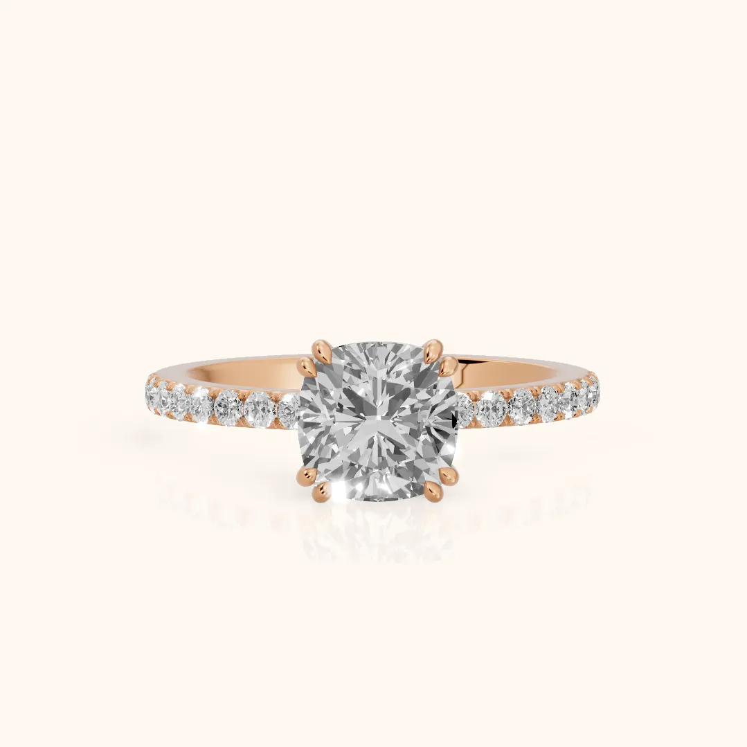 Novara Solitaire Pavé Cushion Diamond Ring in Rose Gold — view 2