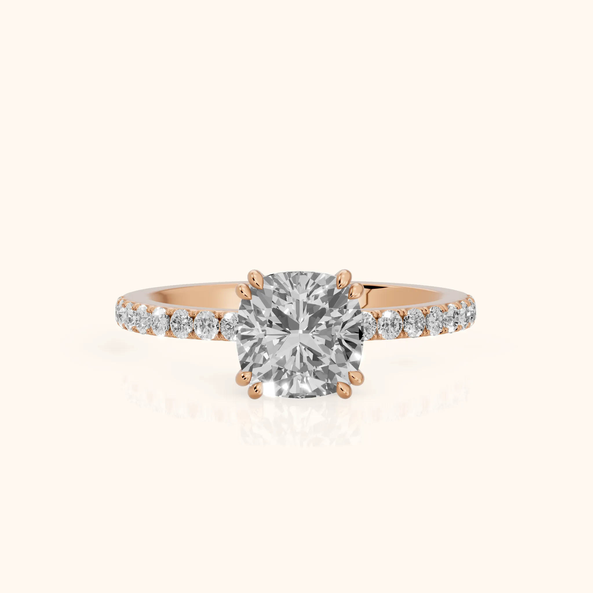 Novara Solitaire Pavé Cushion Diamond Ring in Rose Gold — view 1