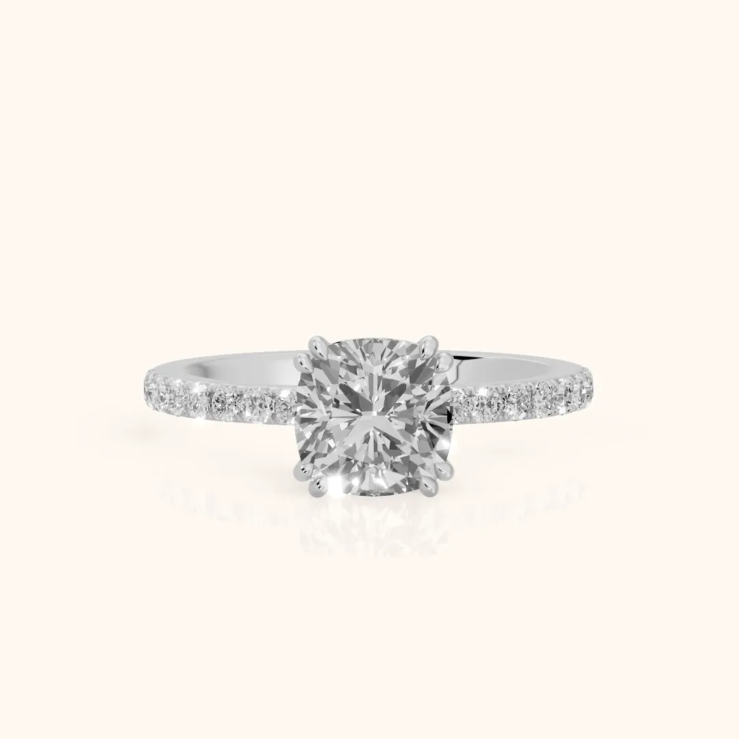 Novara Solitaire Pavé Cushion Diamond Ring in Silver — view 2