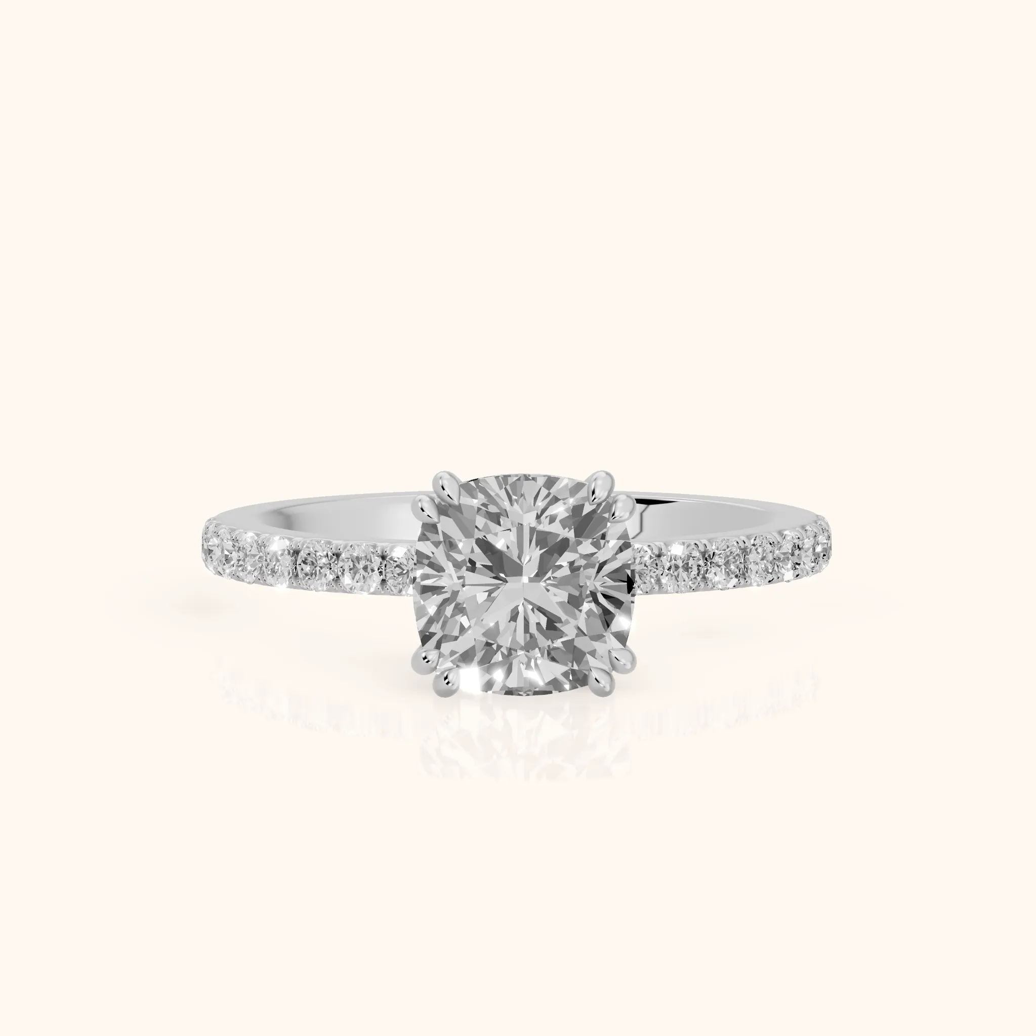 Novara Solitaire Pavé Cushion Diamond Ring in Silver — view 1
