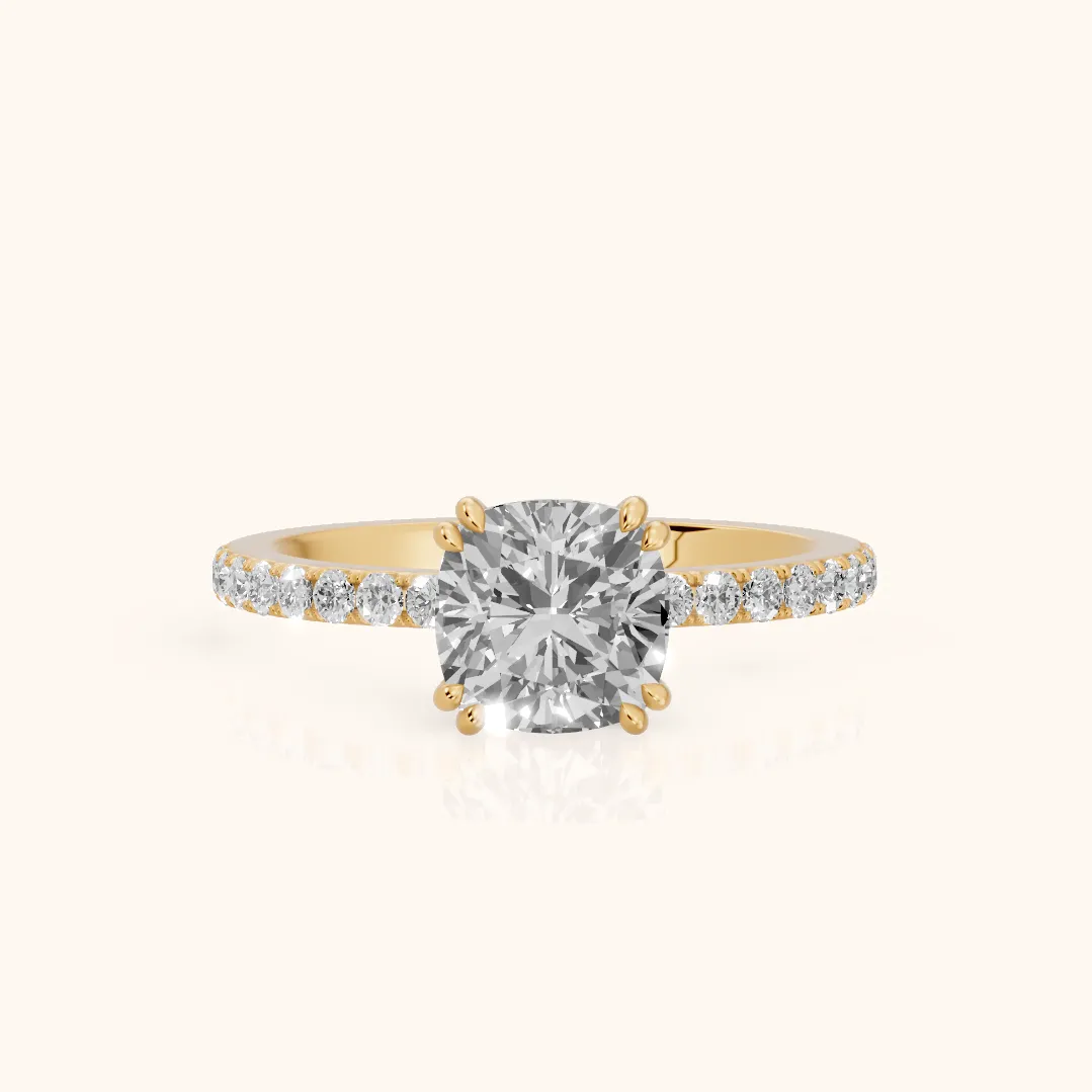 Novara Solitaire Pavé Cushion Diamond Ring in Yellow Gold — view 2