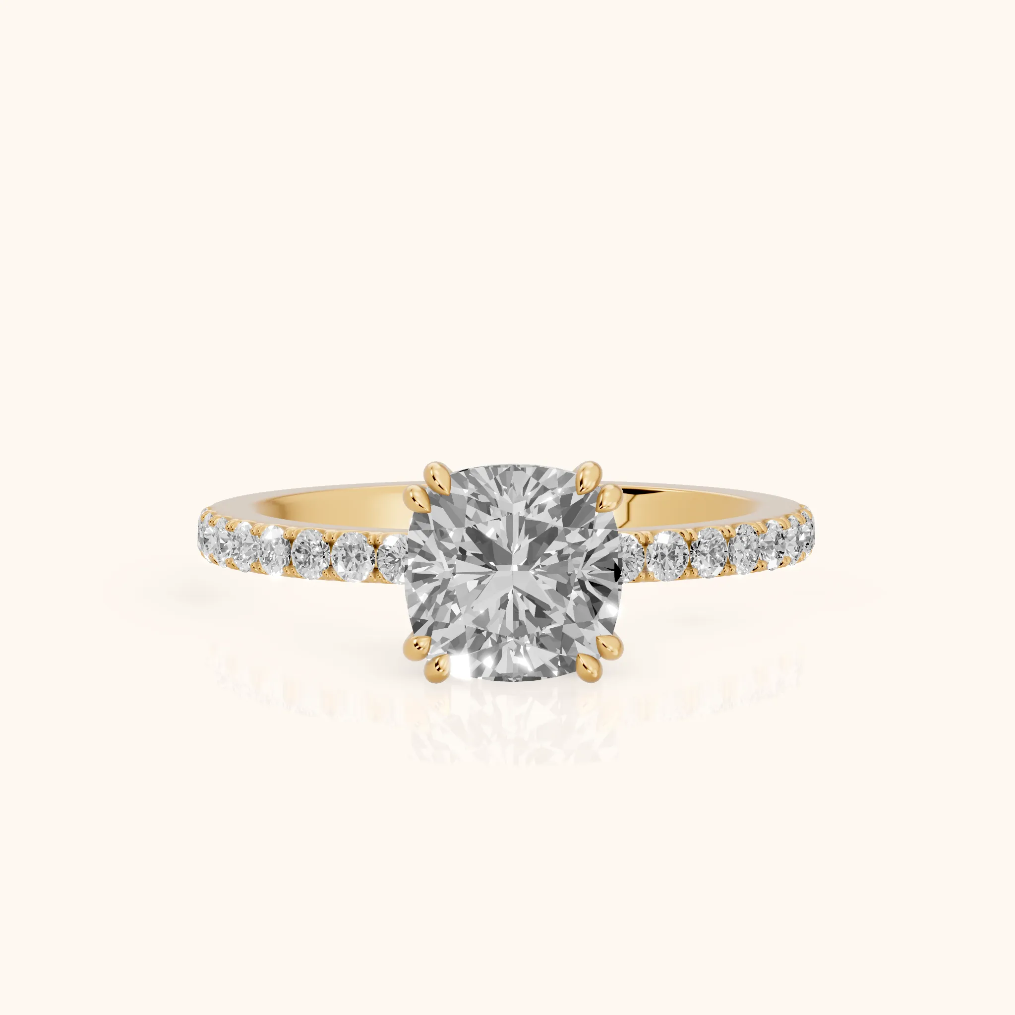 Novara Solitaire Pavé Cushion Diamond Ring in Yellow Gold — view 1