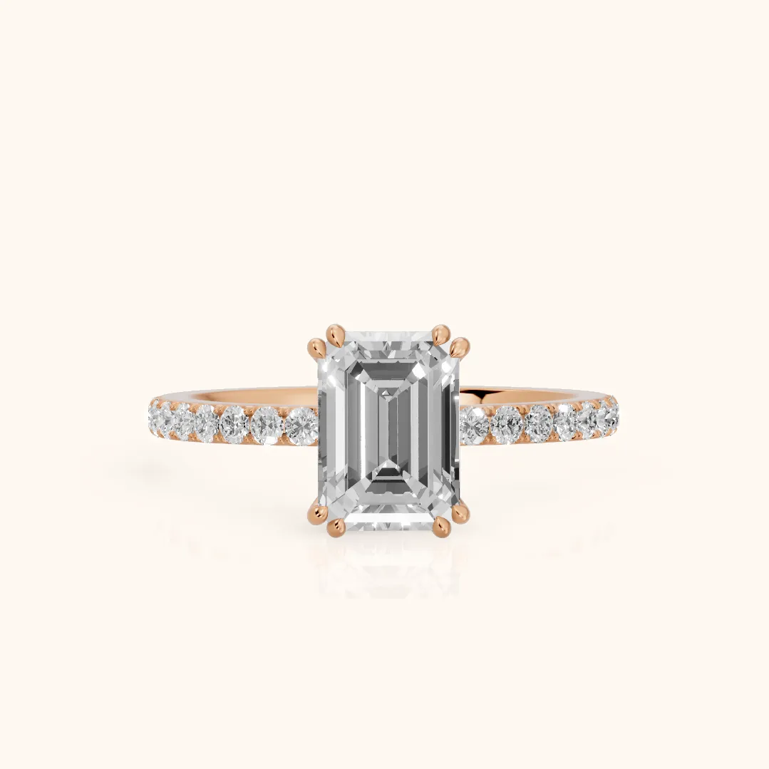 Novara Solitaire Pavé Emerald Diamond Ring in Rose Gold — view 2
