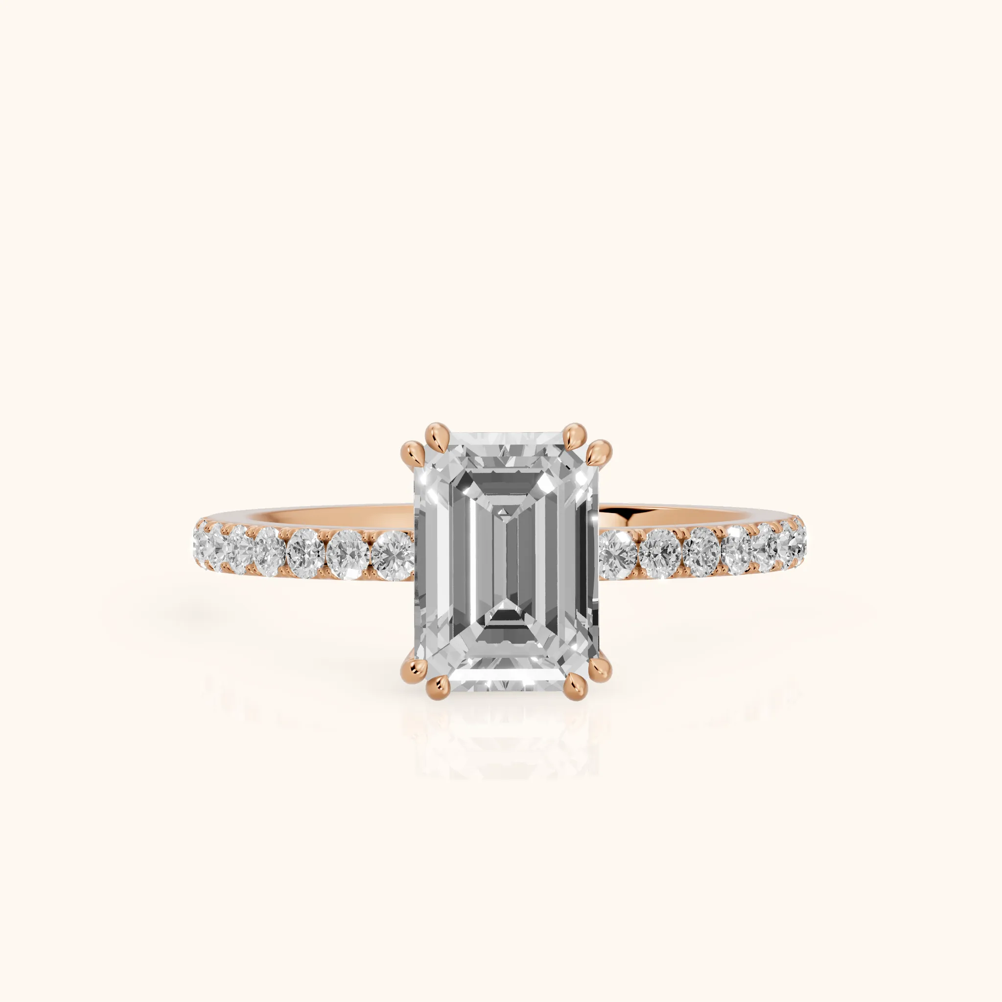 Novara Solitaire Pavé Emerald Diamond Ring in Rose Gold — view 1