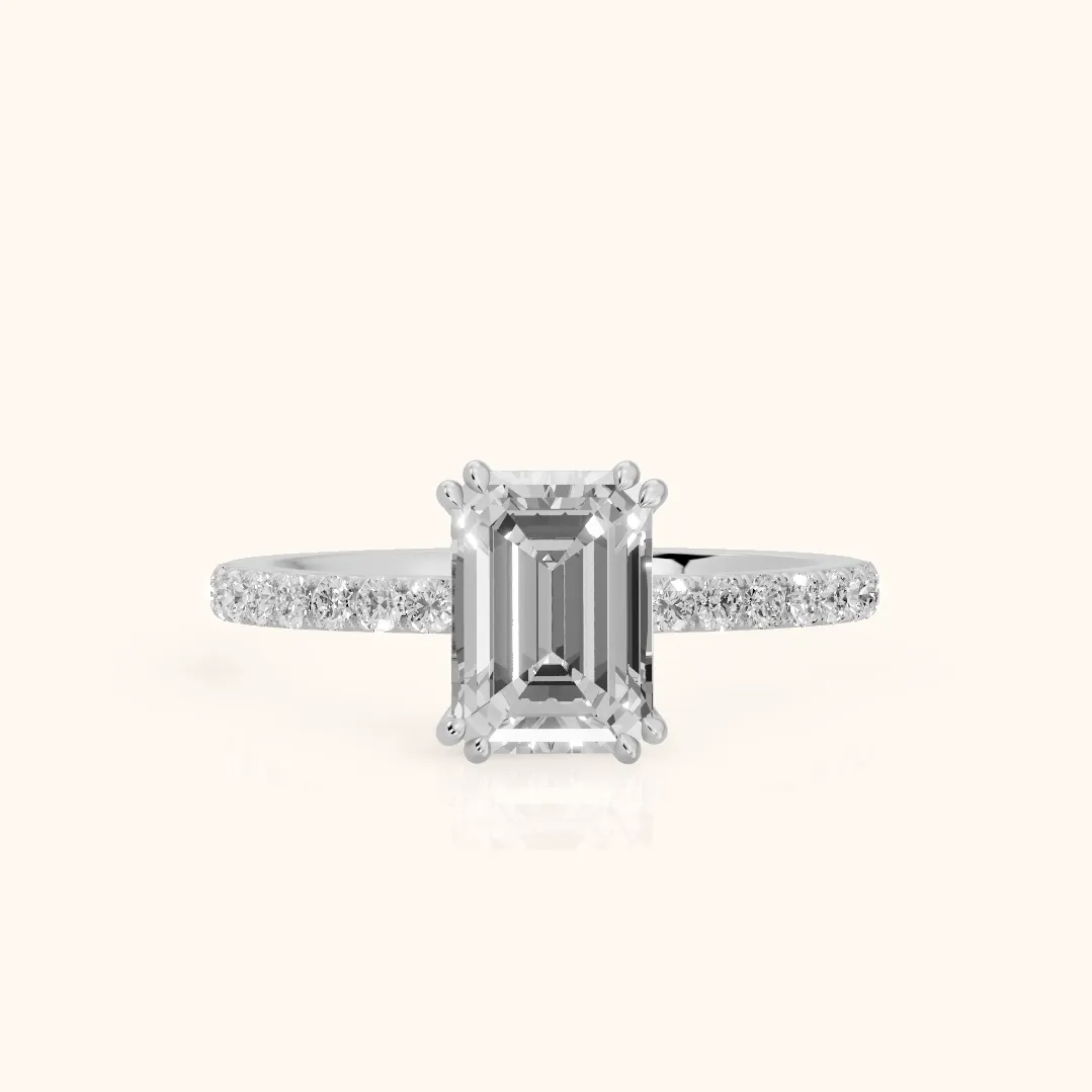 Novara Solitaire Pavé Emerald Diamond Ring in Silver — view 2