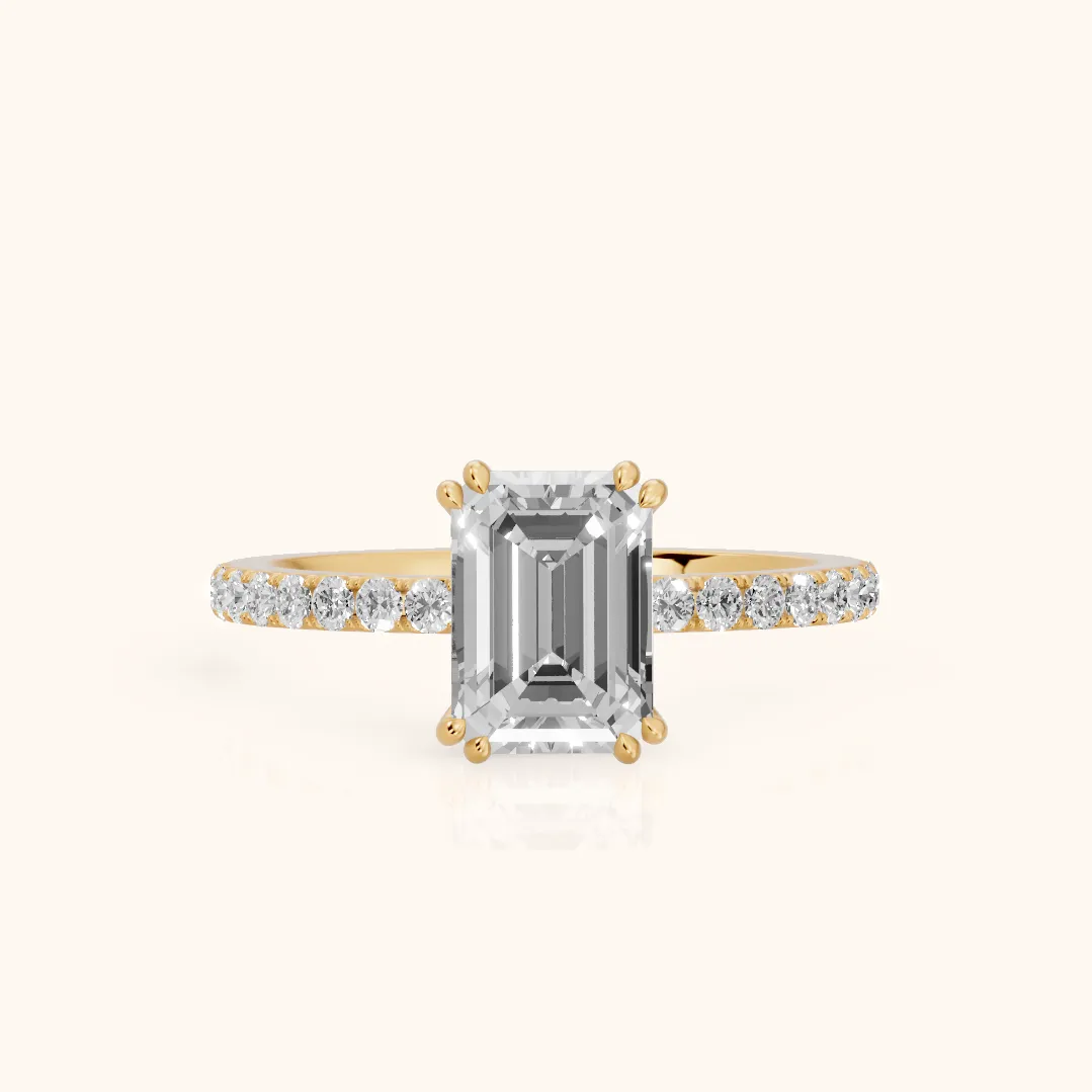 Novara Solitaire Pavé Emerald Diamond Ring in Yellow Gold — view 2