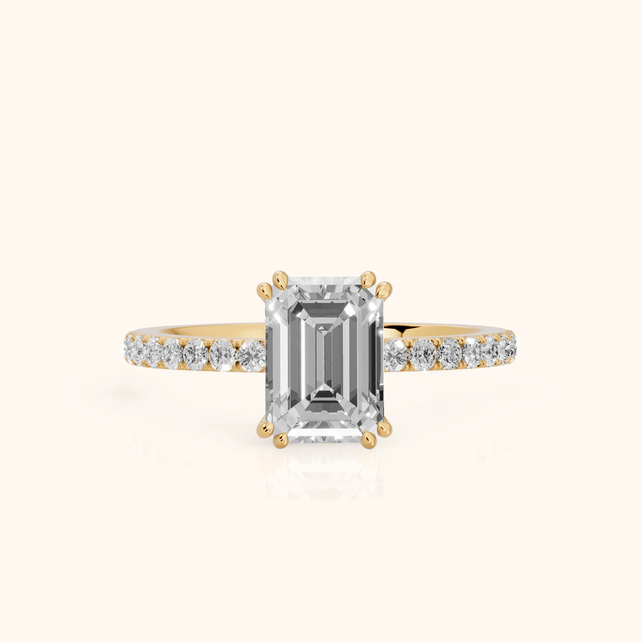 Novara Solitaire Pavé Emerald Diamond Ring in Yellow Gold — view 1