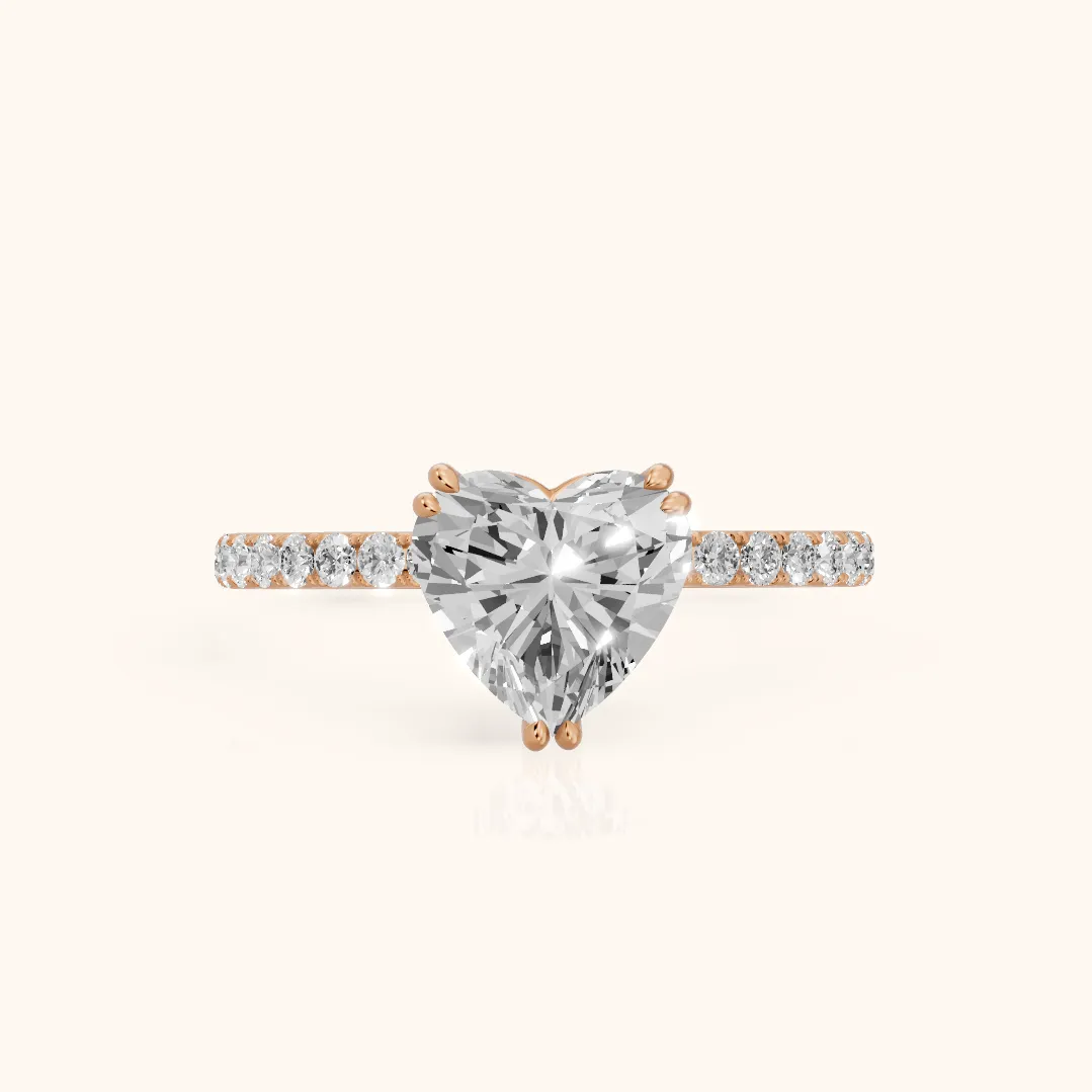 Novara Solitaire Pavé Heart Diamond Ring in Rose Gold — view 2