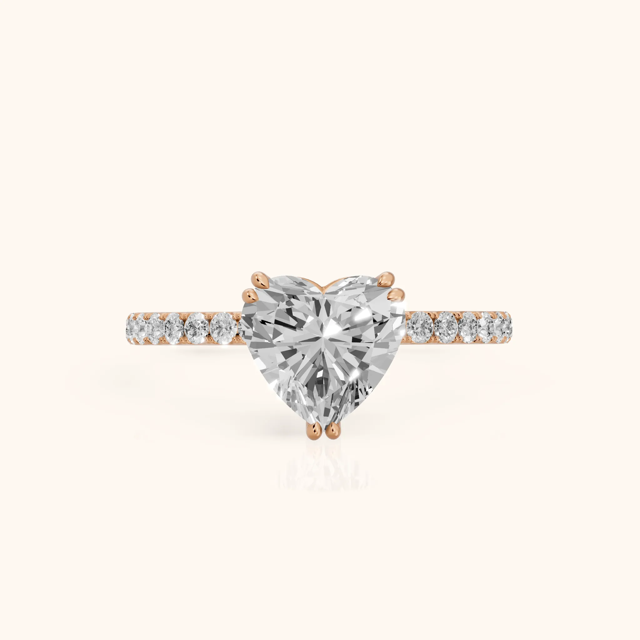 Novara Solitaire Pavé Heart Diamond Ring in Rose Gold — view 1