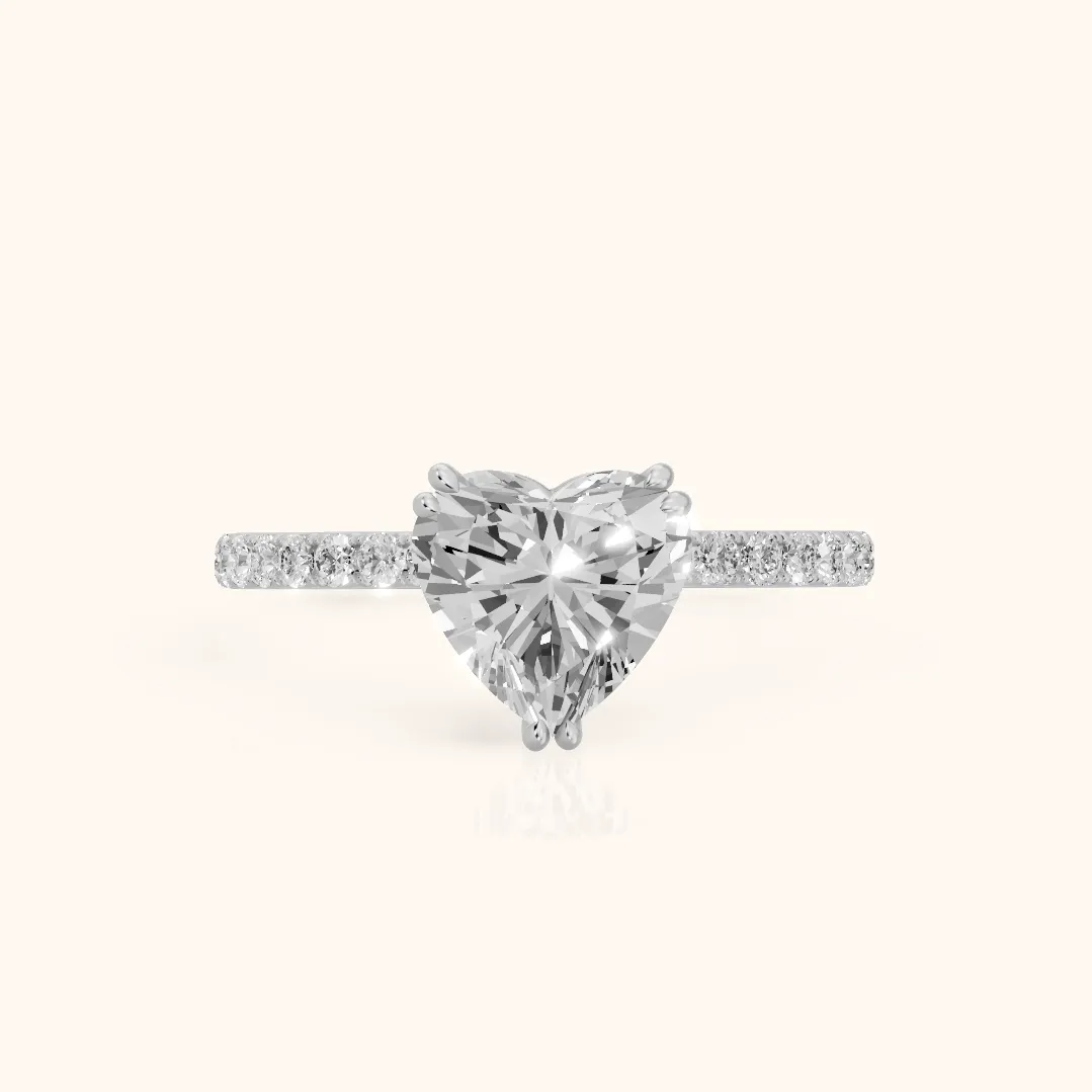 Novara Solitaire Pavé Heart Diamond Ring in Platinum — view 2