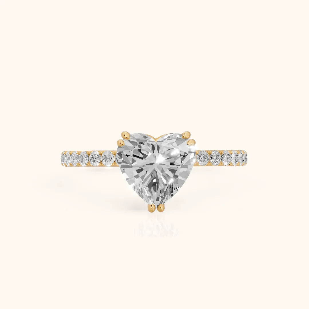 Novara Solitaire Pavé Heart Diamond Ring in Yellow Gold — view 2