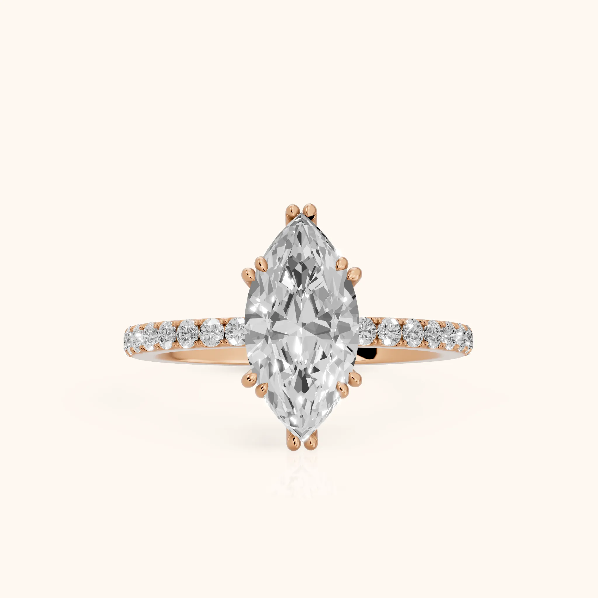 Novara Solitaire Pavé Marquise Diamond Ring in Rose Gold — view 1