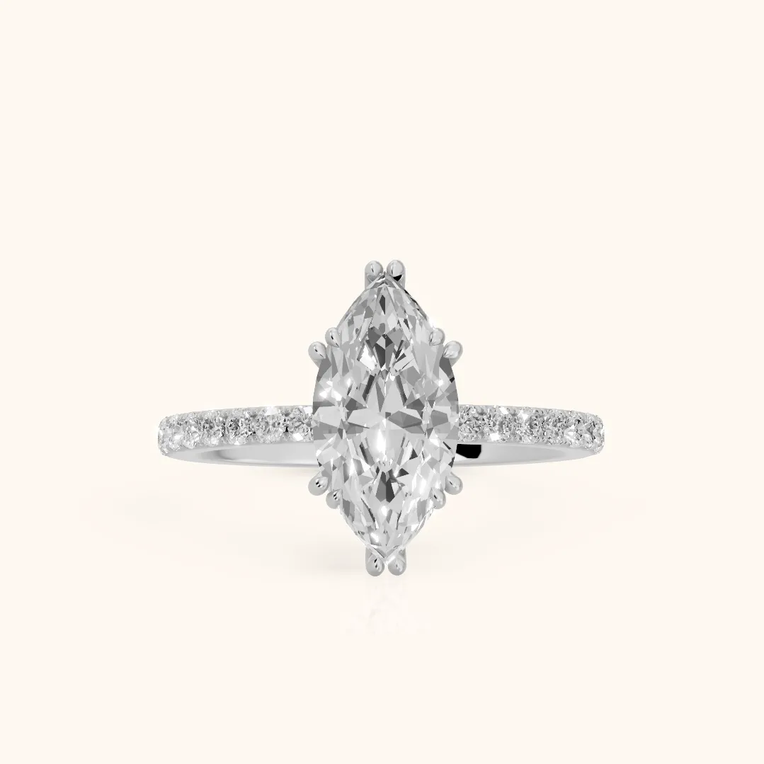 Novara Solitaire Pavé Marquise Diamond Ring in Silver — view 2