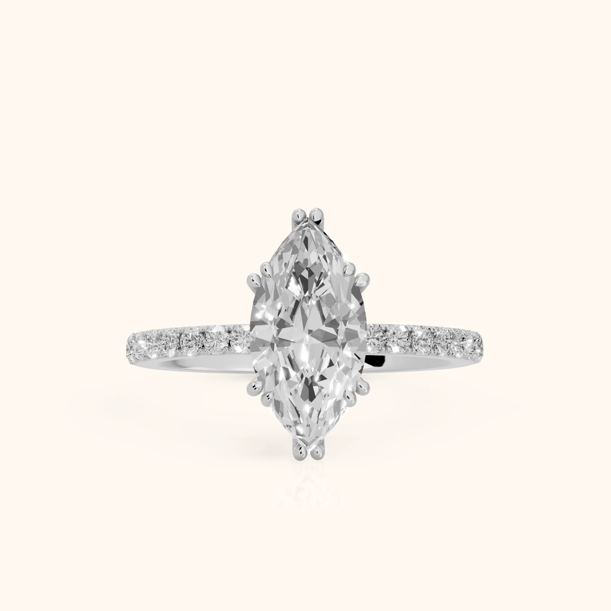 Novara Solitaire Pavé Marquise Diamond Ring in Silver — view 1