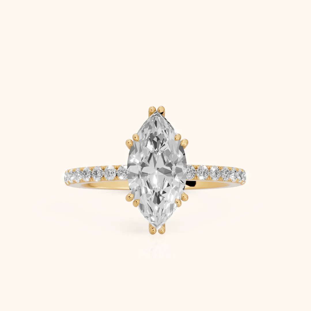 Novara Solitaire Pavé Marquise Diamond Ring in Yellow Gold — view 2