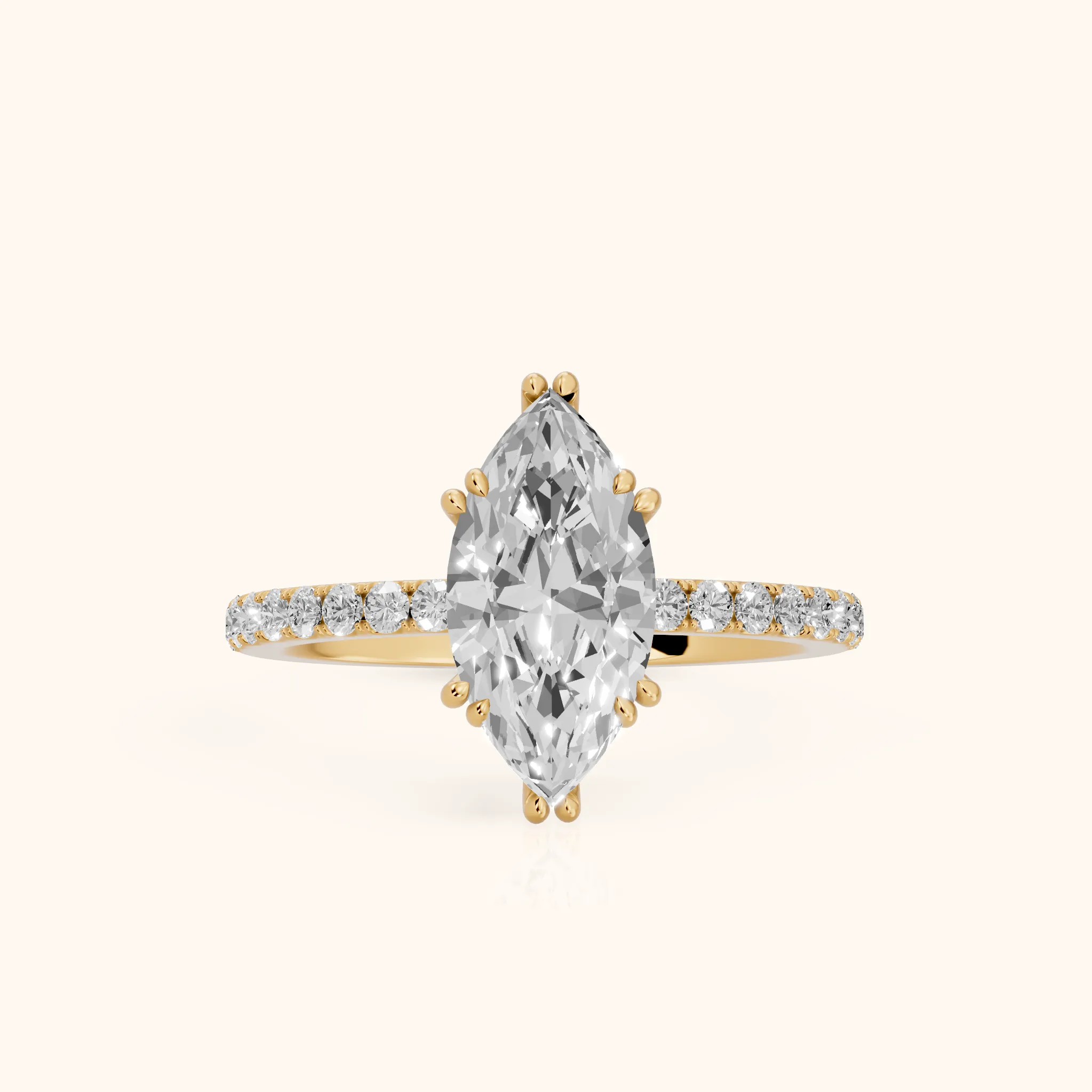 Novara Solitaire Pavé Marquise Diamond Ring in Yellow Gold — view 1