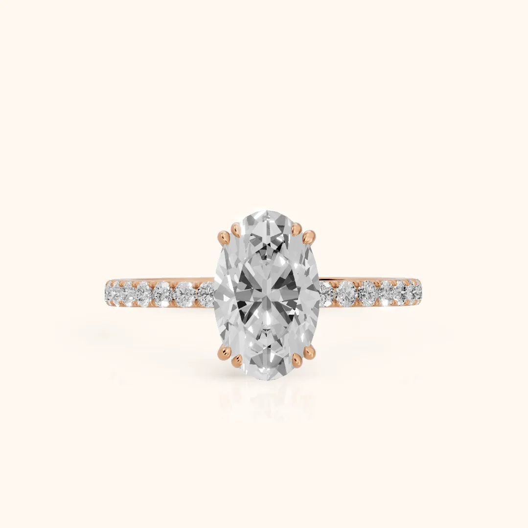 Novara Solitaire Pavé Oval Diamond Ring in Rose Gold — view 2