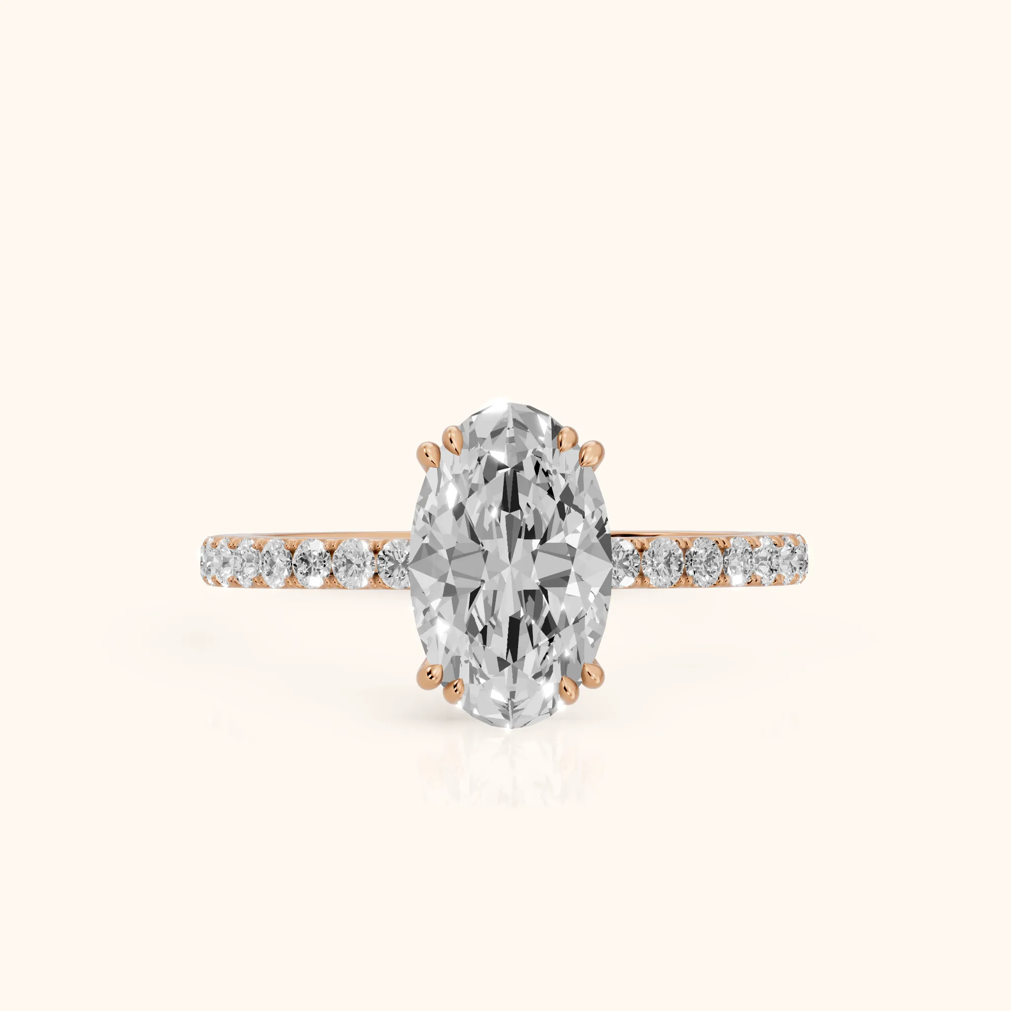Novara Solitaire Pavé Oval Diamond Ring in Rose Gold — view 1