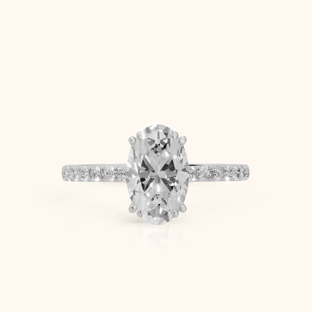 Novara Solitaire Pavé Oval Diamond Ring in Silver — view 2