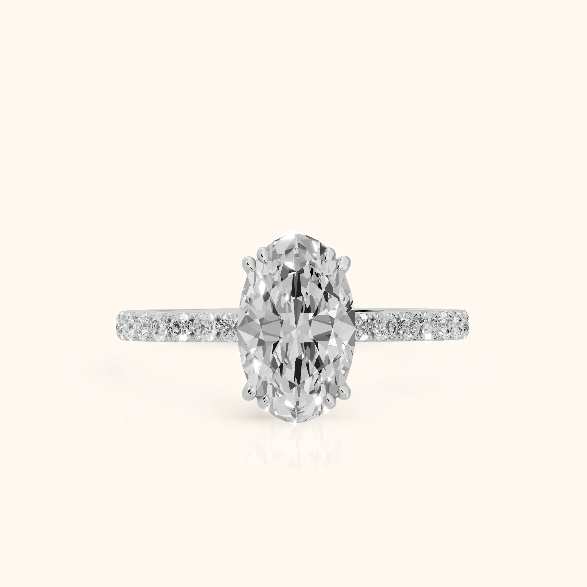 Novara Solitaire Pavé Oval Diamond Ring in Silver — view 1