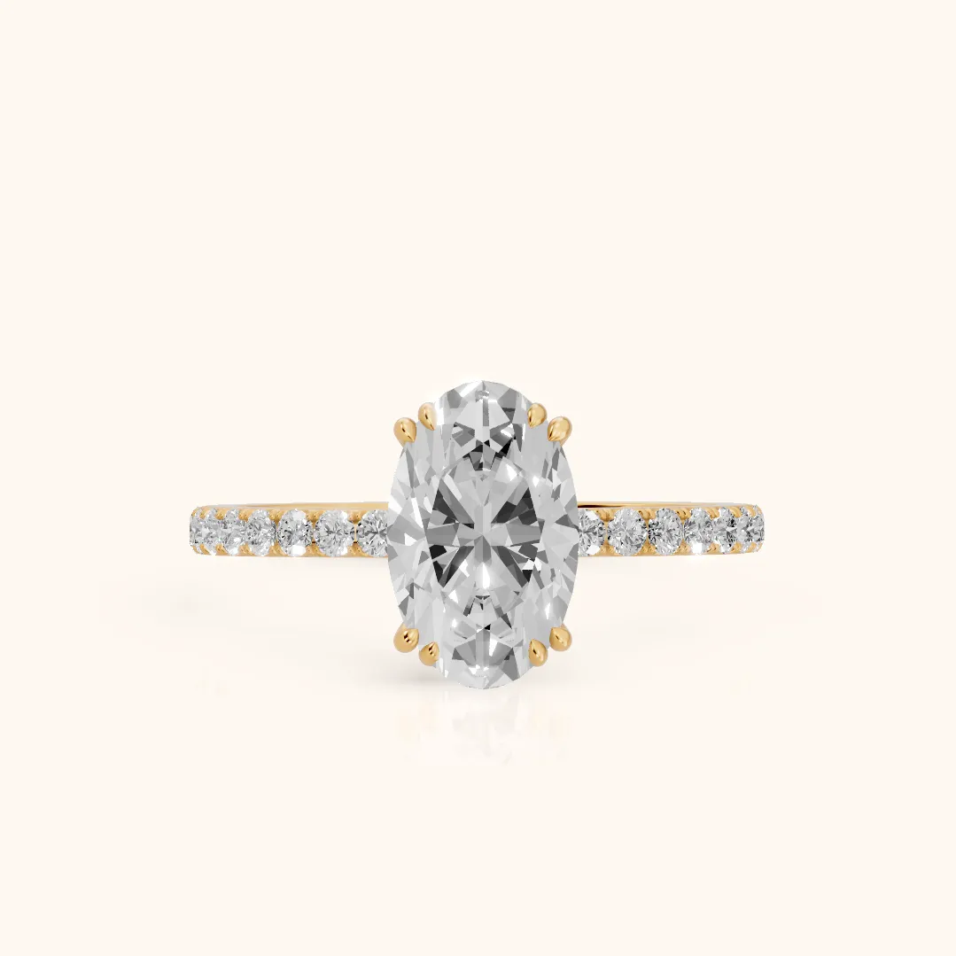 Novara Solitaire Pavé Oval Diamond Ring in Yellow Gold — view 2