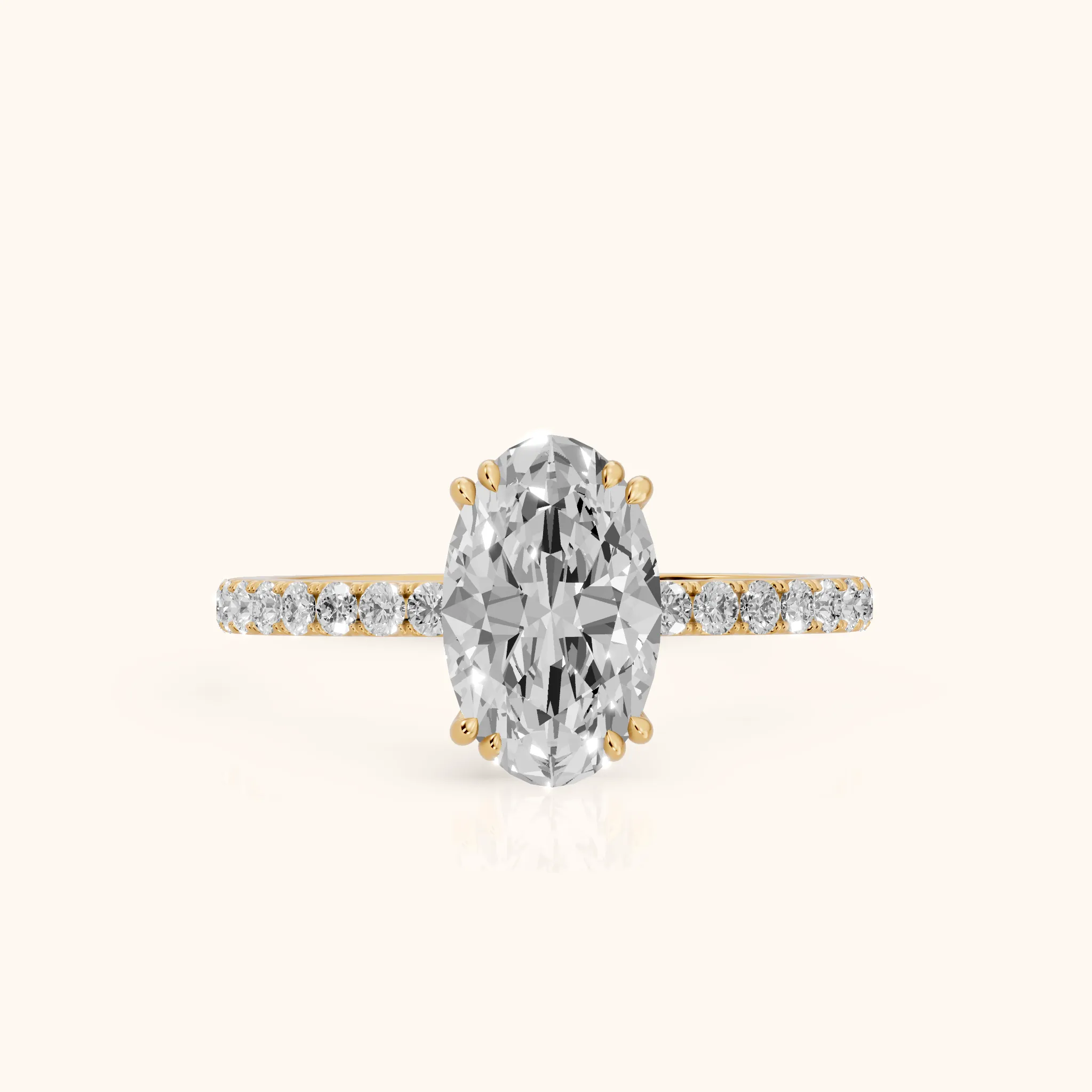 Novara Solitaire Pavé Oval Diamond Ring in Yellow Gold — view 1