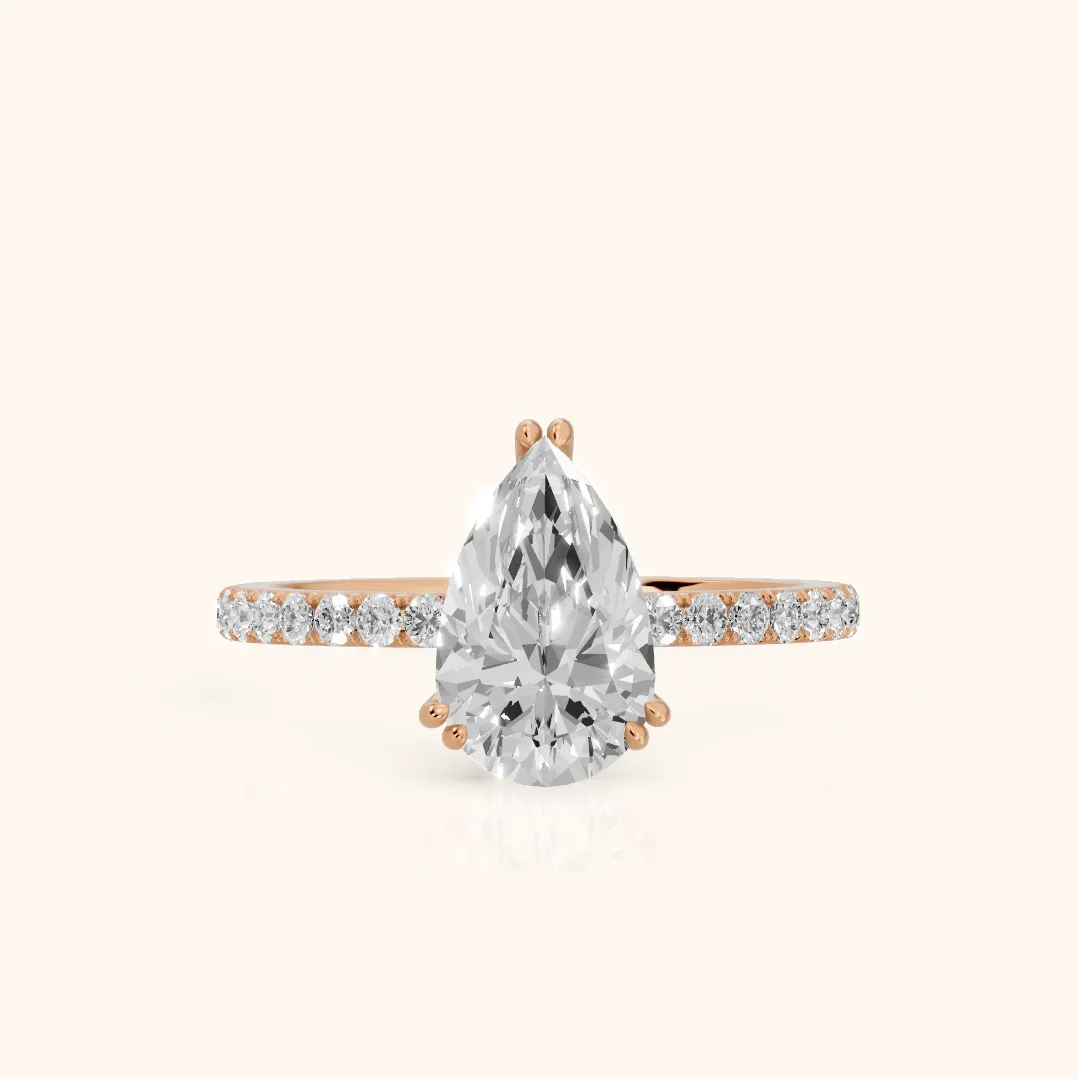 Novara Solitaire Pavé Pear Diamond Ring in Rose Gold — view 2