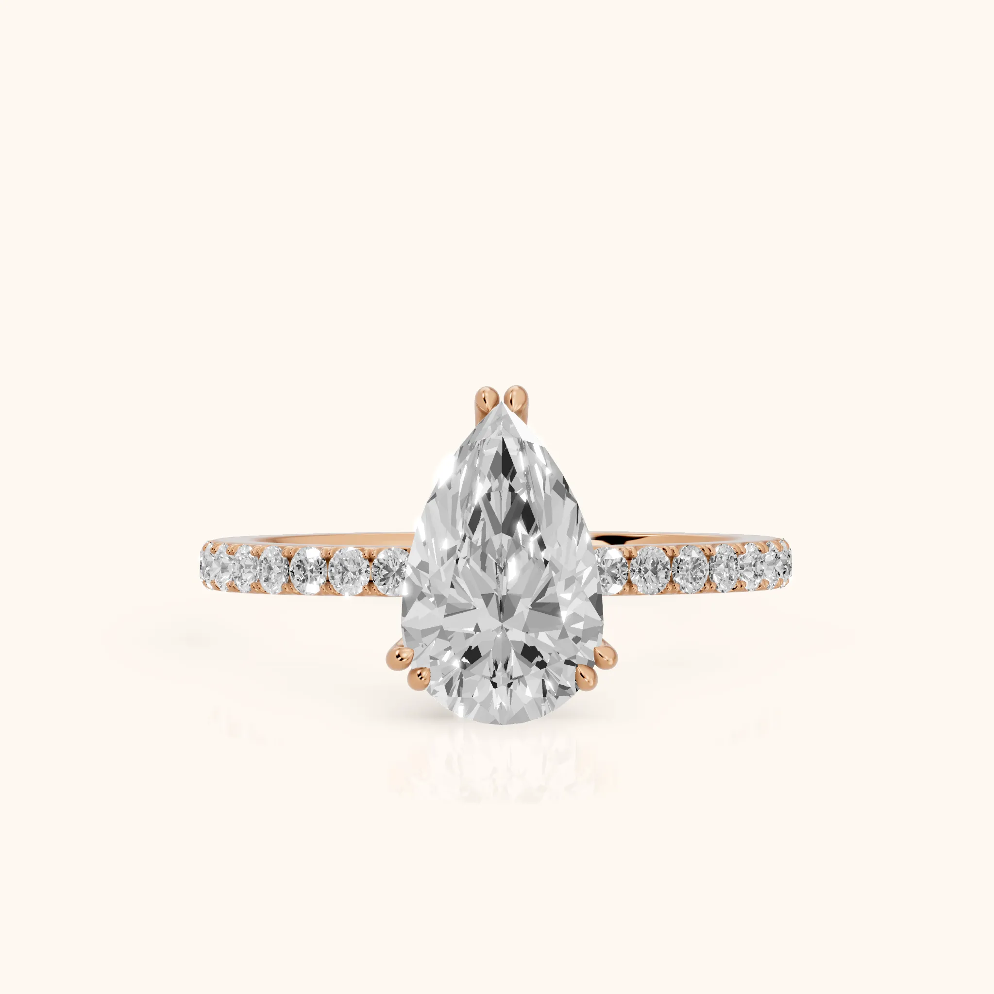 Novara Solitaire Pavé Pear Diamond Ring in Rose Gold — view 1