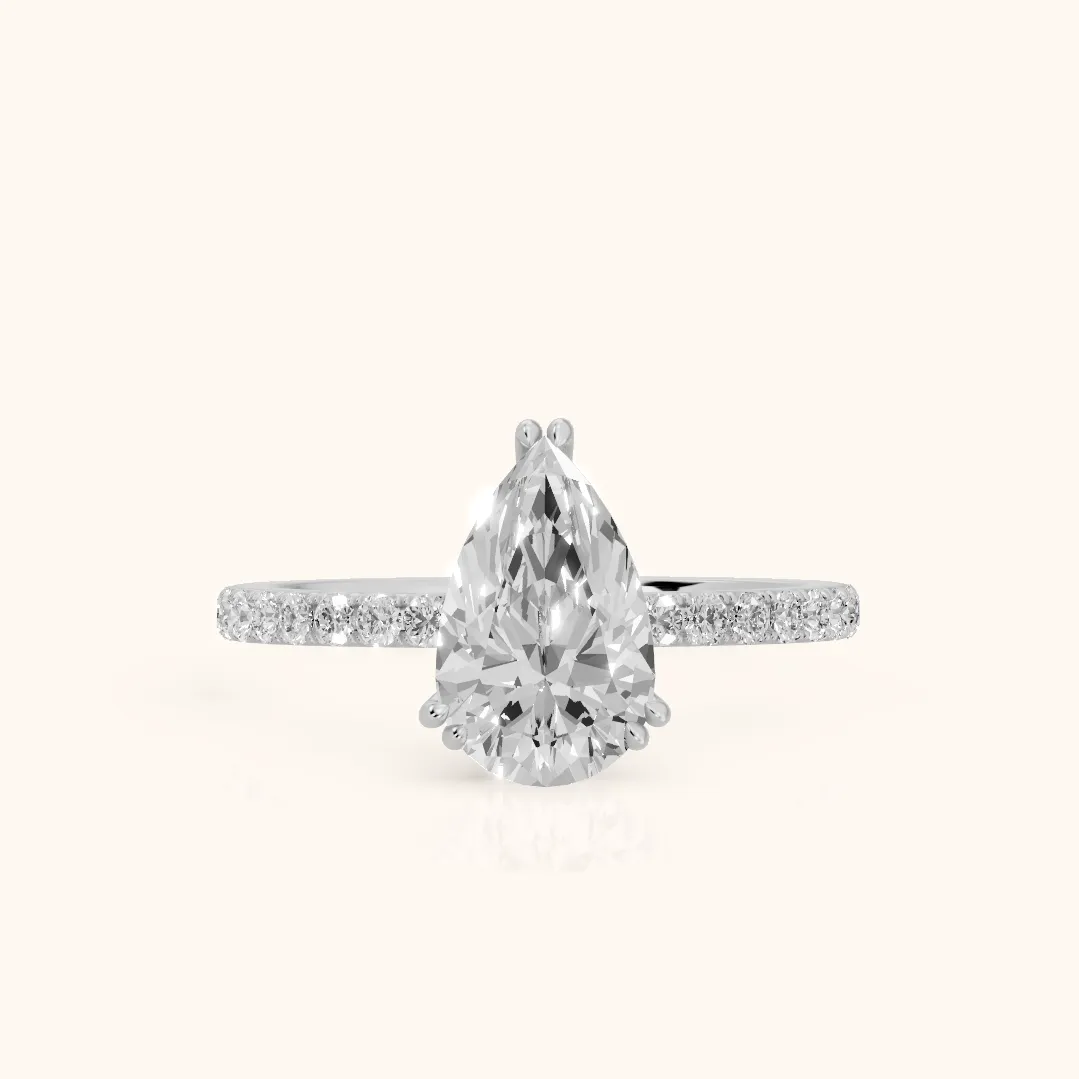 Novara Solitaire Pavé Pear Diamond Ring in Silver — view 2