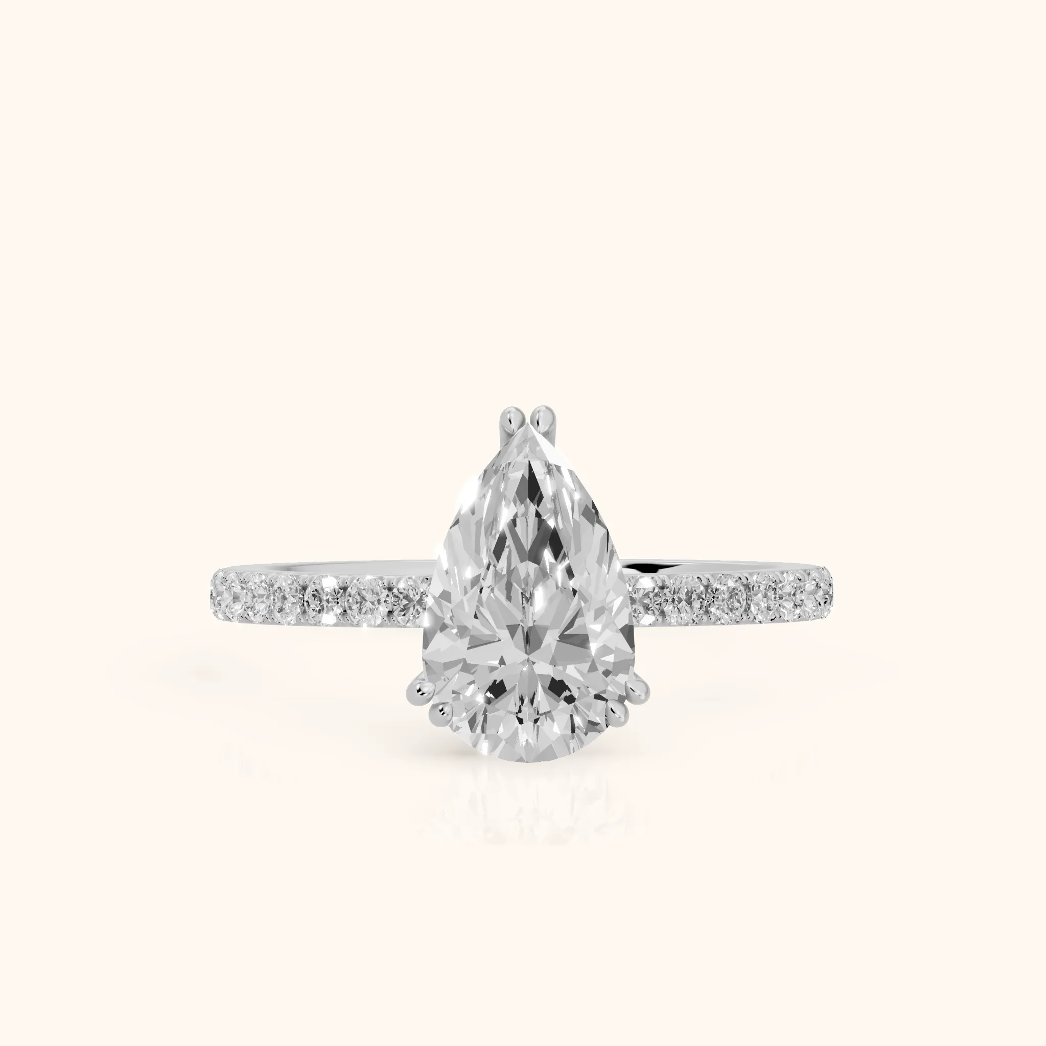 Novara Solitaire Pavé Pear Diamond Ring in Silver — view 1