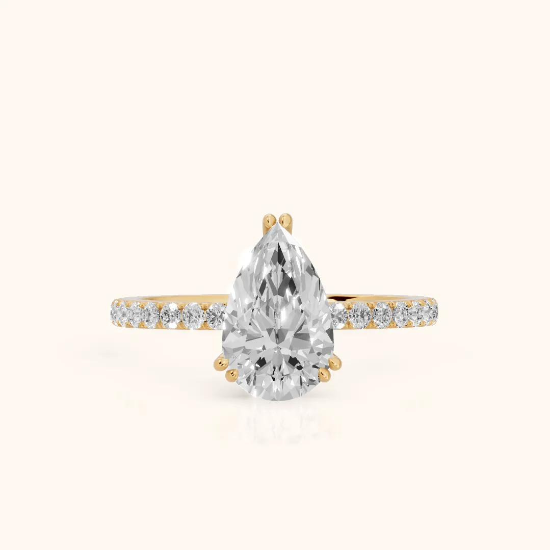 Novara Solitaire Pavé Pear Diamond Ring in Yellow Gold — view 2