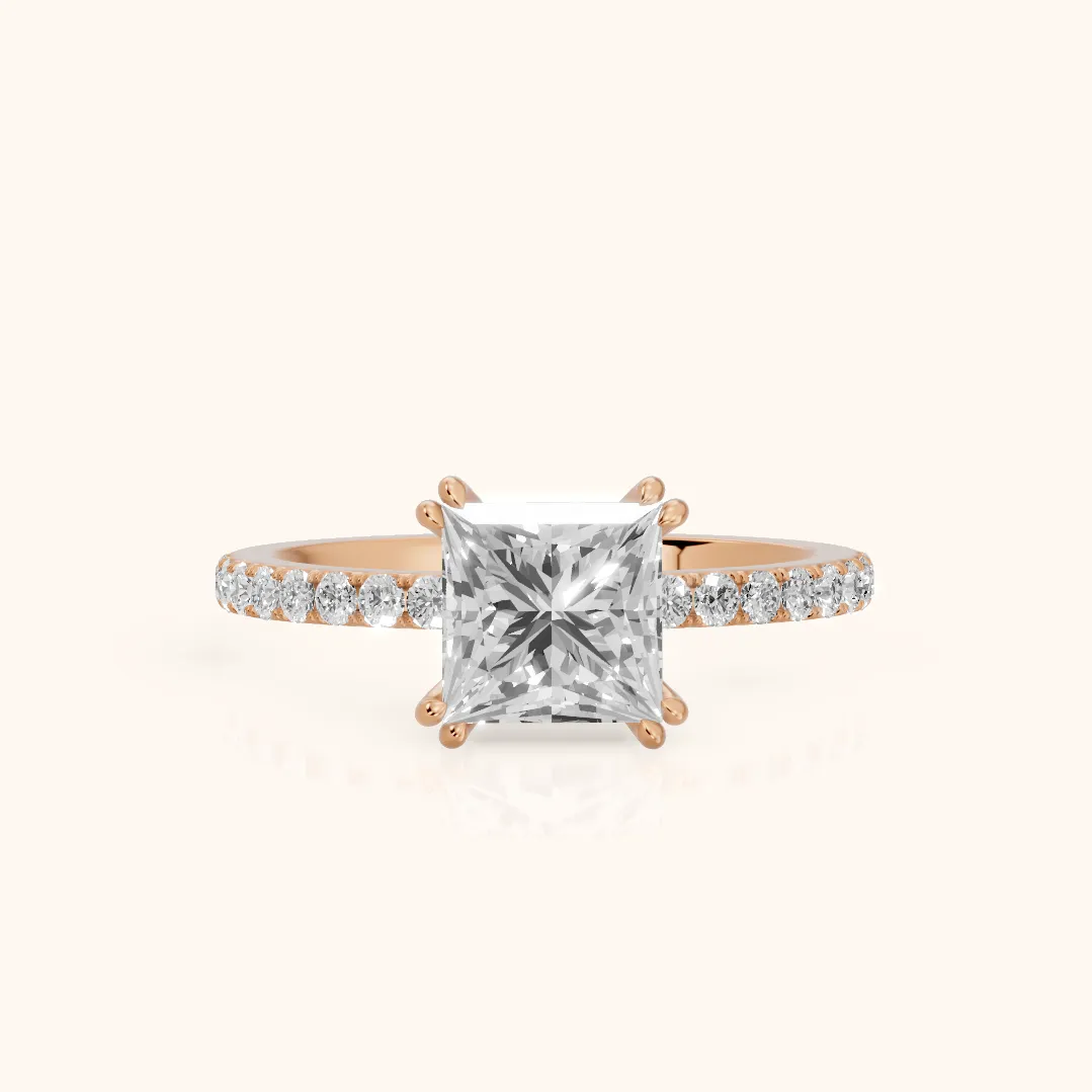 Novara Solitaire Pavé Princess Diamond Ring in Rose Gold — view 2