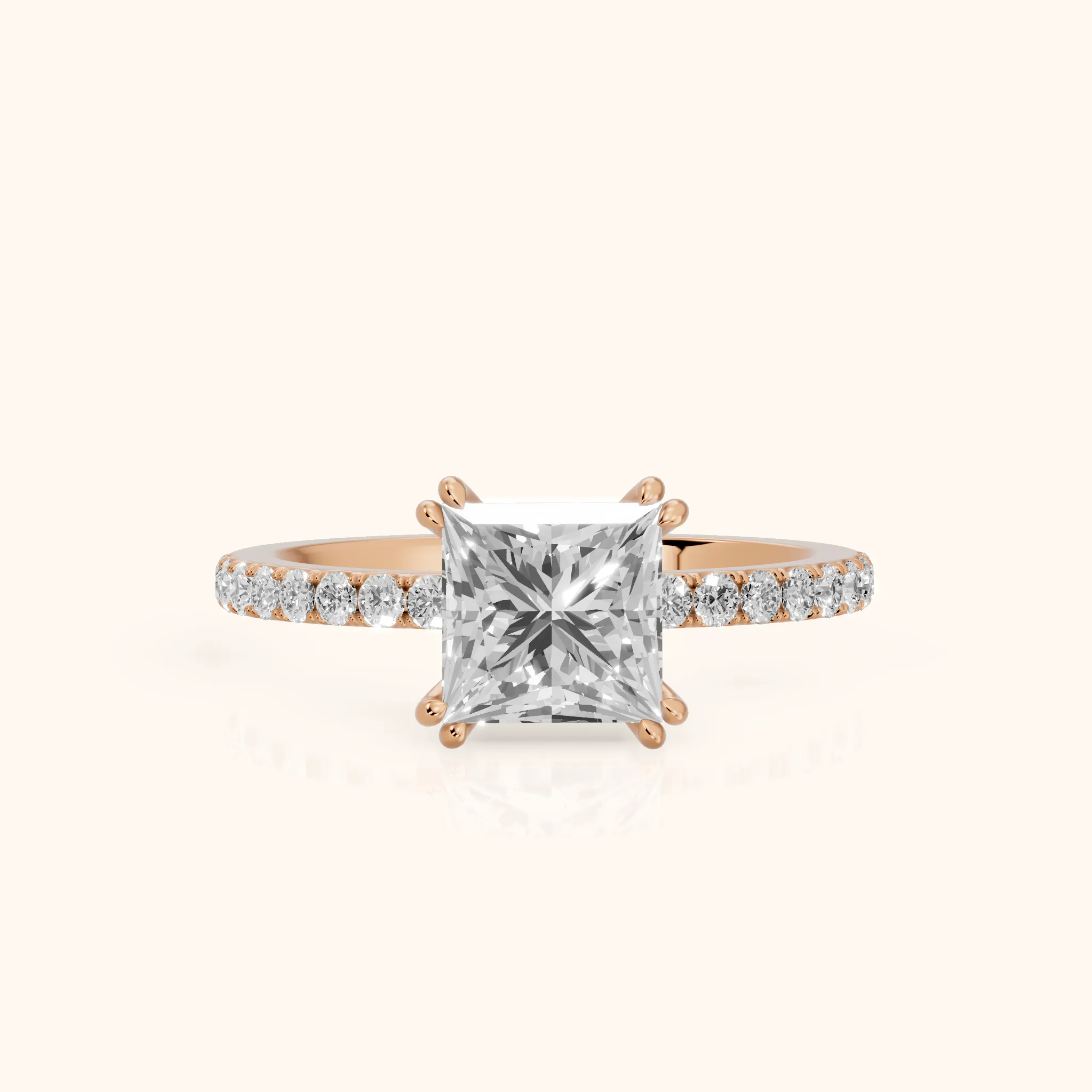 Novara Solitaire Pavé Princess Diamond Ring in Rose Gold — view 1