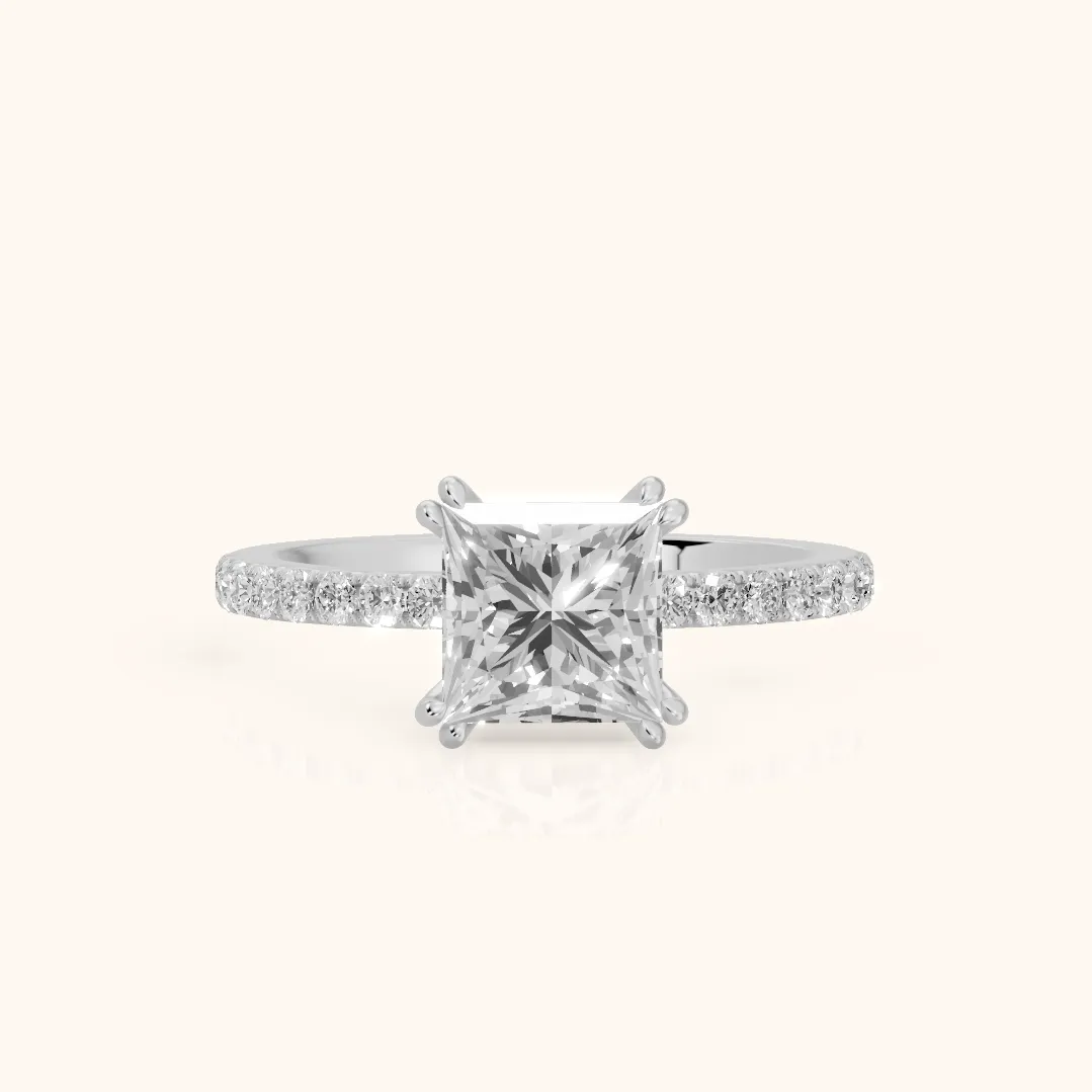Novara Solitaire Pavé Princess Diamond Ring in Silver — view 2
