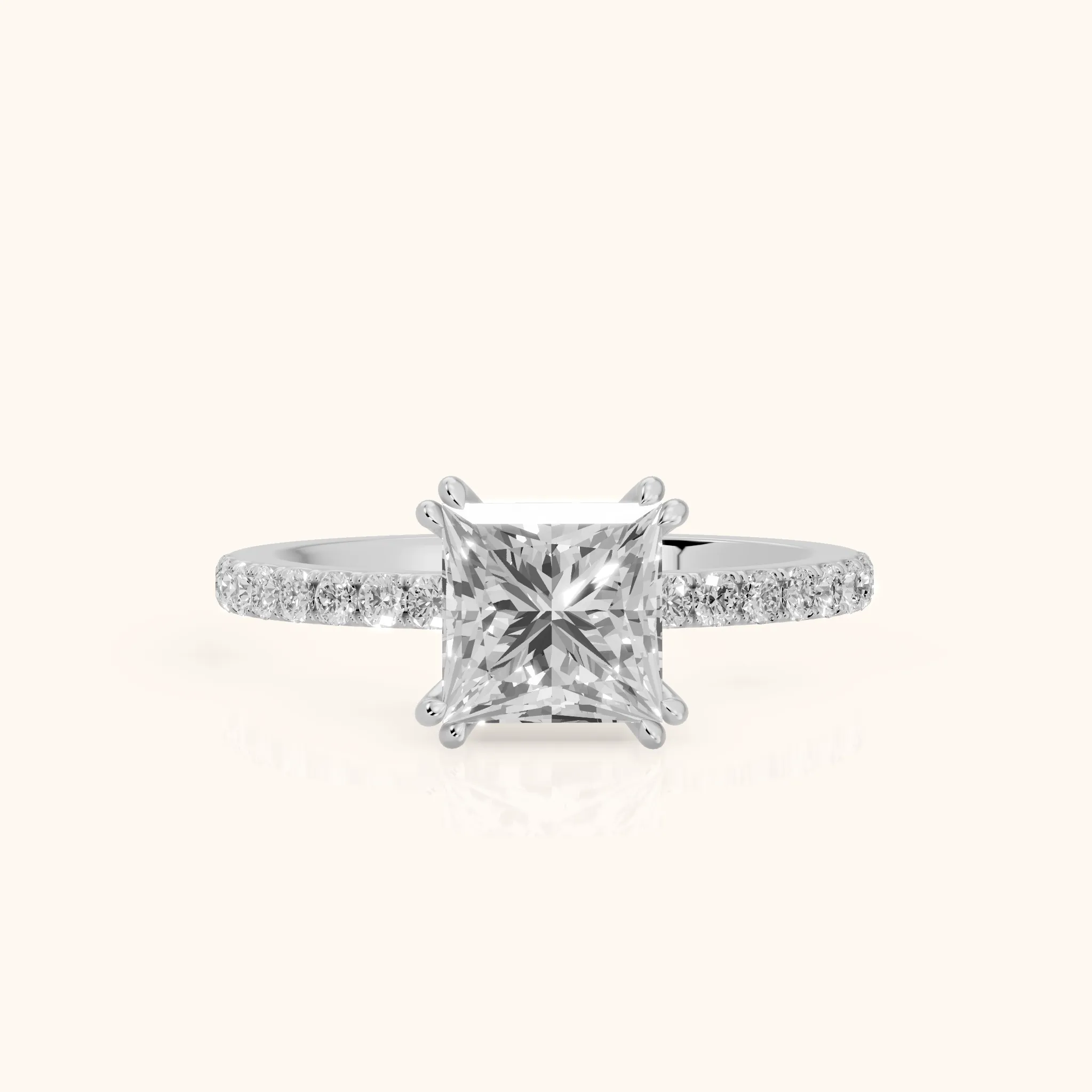 Novara Solitaire Pavé Princess Diamond Ring in Silver — view 1