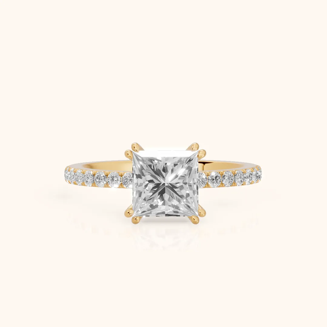 Novara Solitaire Pavé Princess Diamond Ring in Yellow Gold — view 2