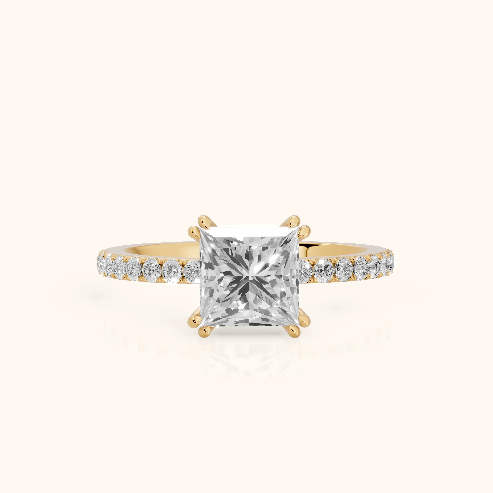 Novara Solitaire Pavé Princess Diamond Ring in Yellow Gold — view 1
