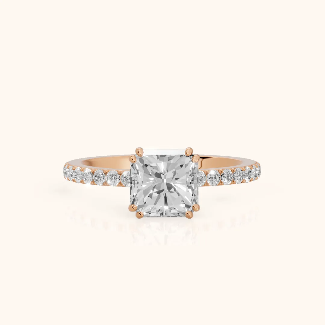 Novara Solitaire Pavé Radiant Diamond Ring in Rose Gold — view 2
