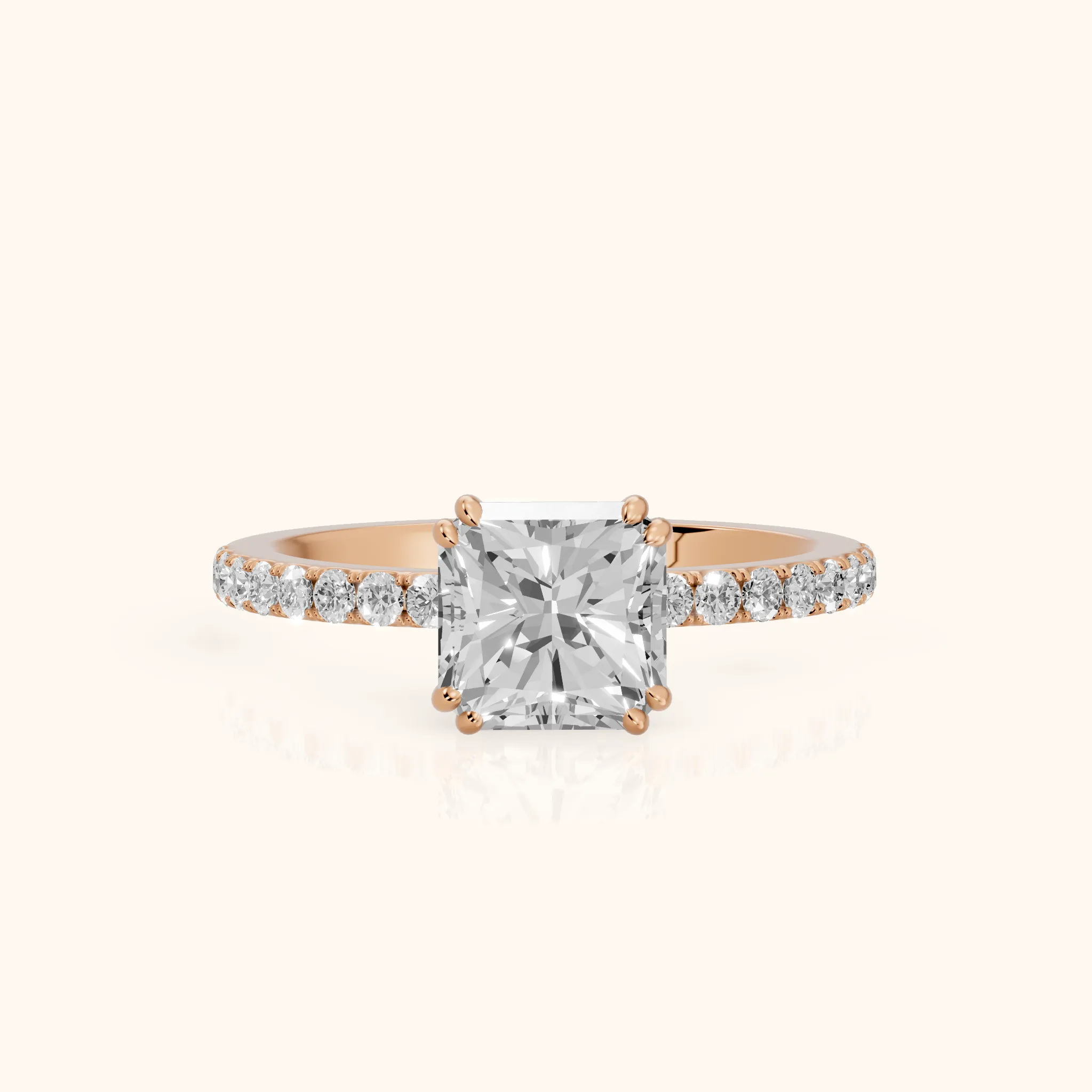 Novara Solitaire Pavé Radiant Diamond Ring in Rose Gold — view 1