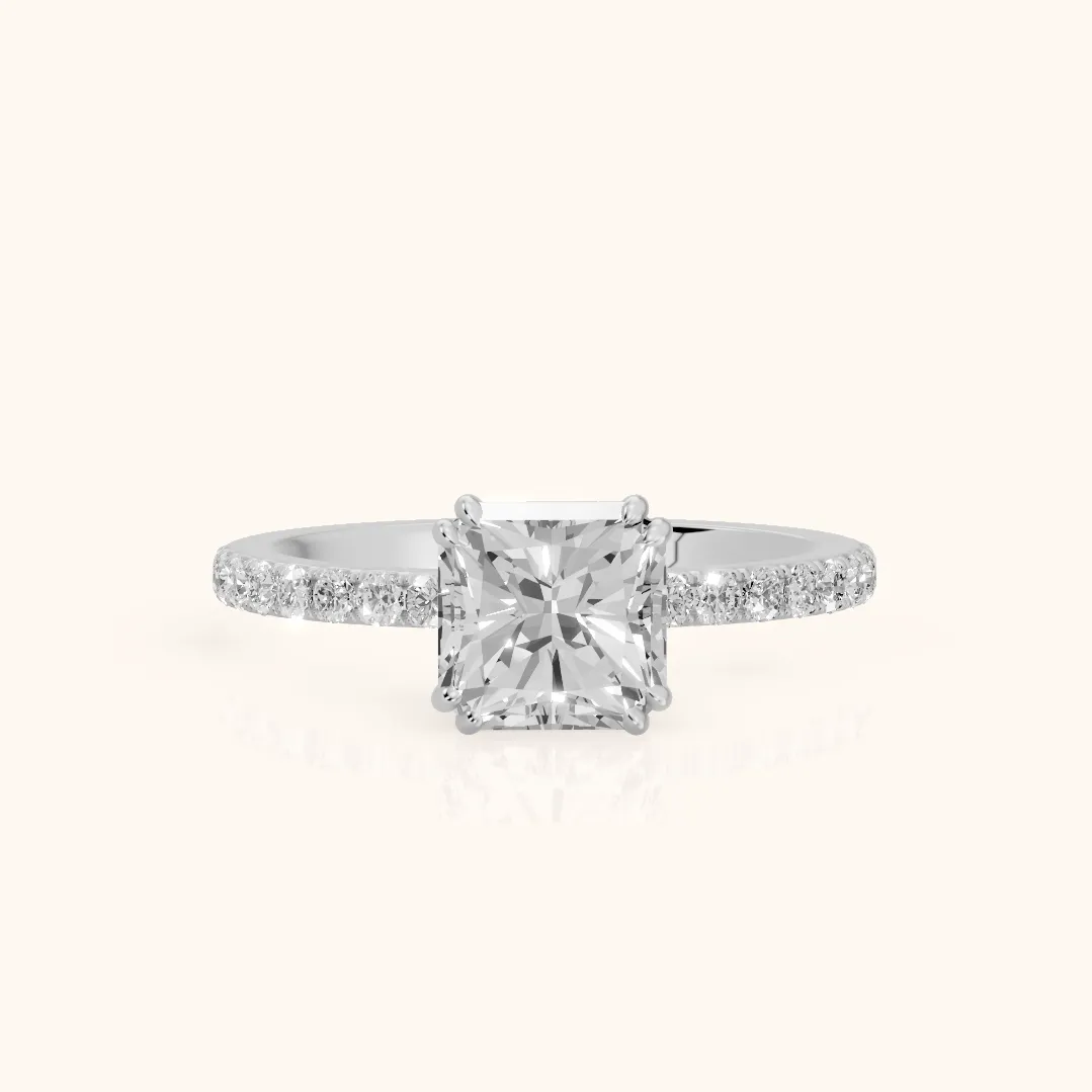 Novara Solitaire Pavé Radiant Diamond Ring in Silver — view 2