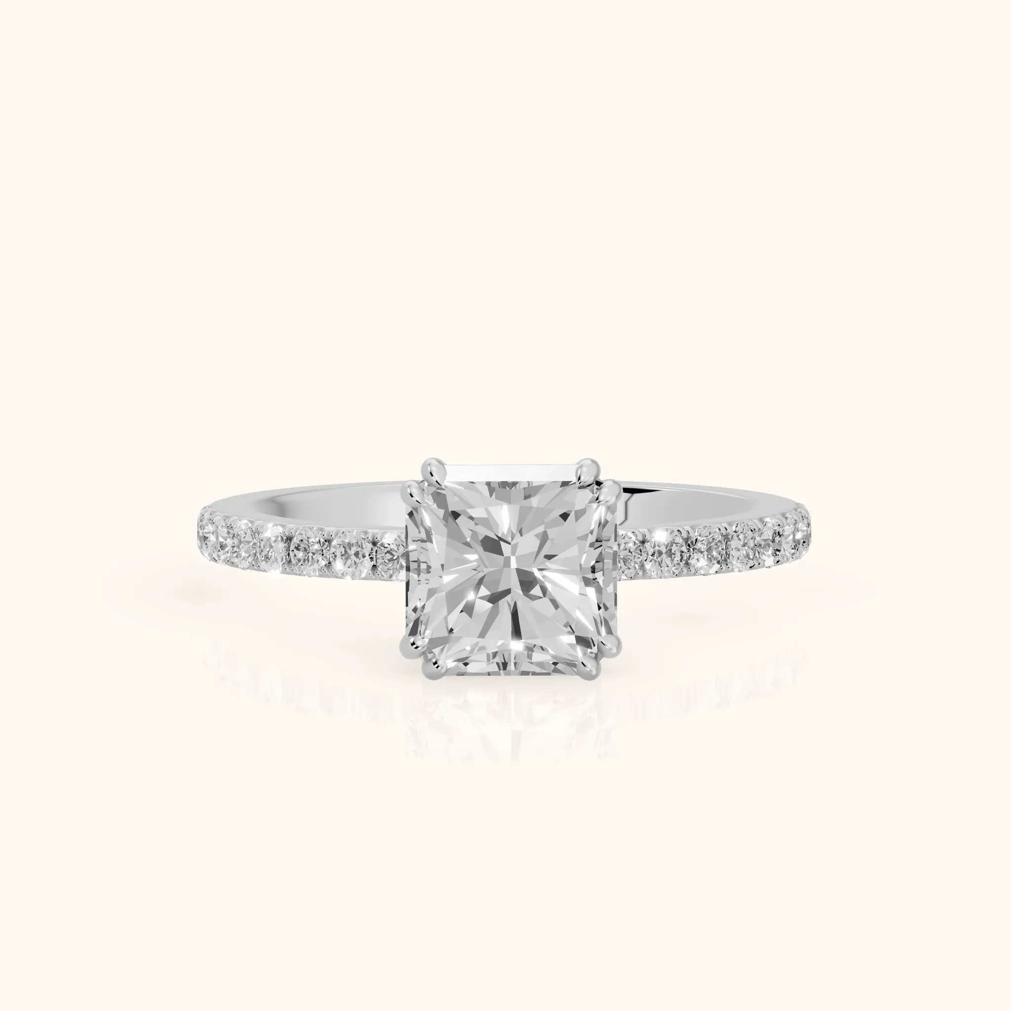 Novara Solitaire Pavé Radiant Diamond Ring in Silver — view 1