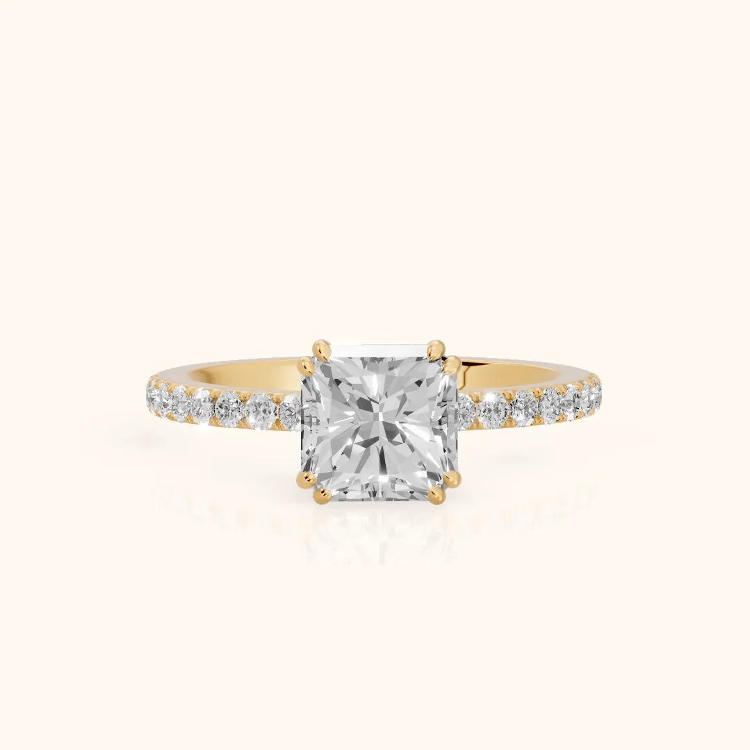 Novara Solitaire Pavé Radiant Diamond Ring in Yellow Gold — view 2
