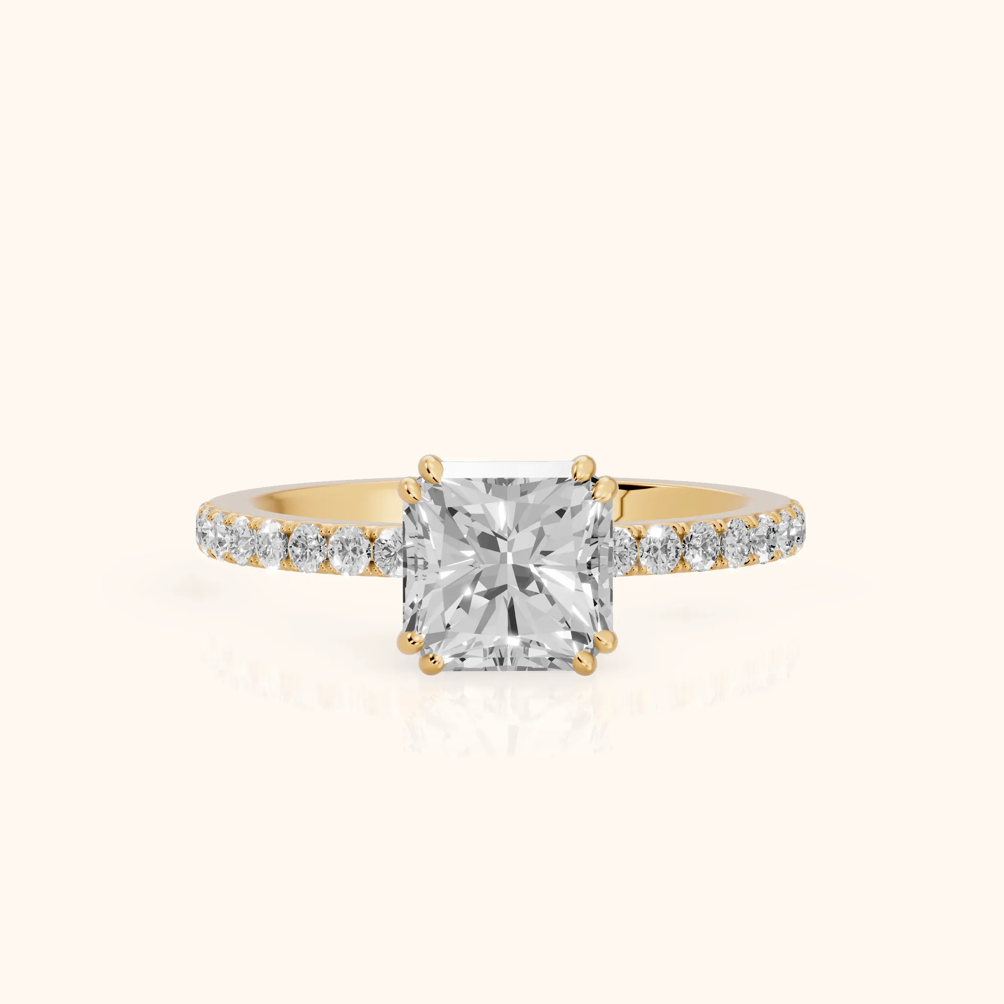 Novara Solitaire Pavé Radiant Diamond Ring in Yellow Gold — view 1
